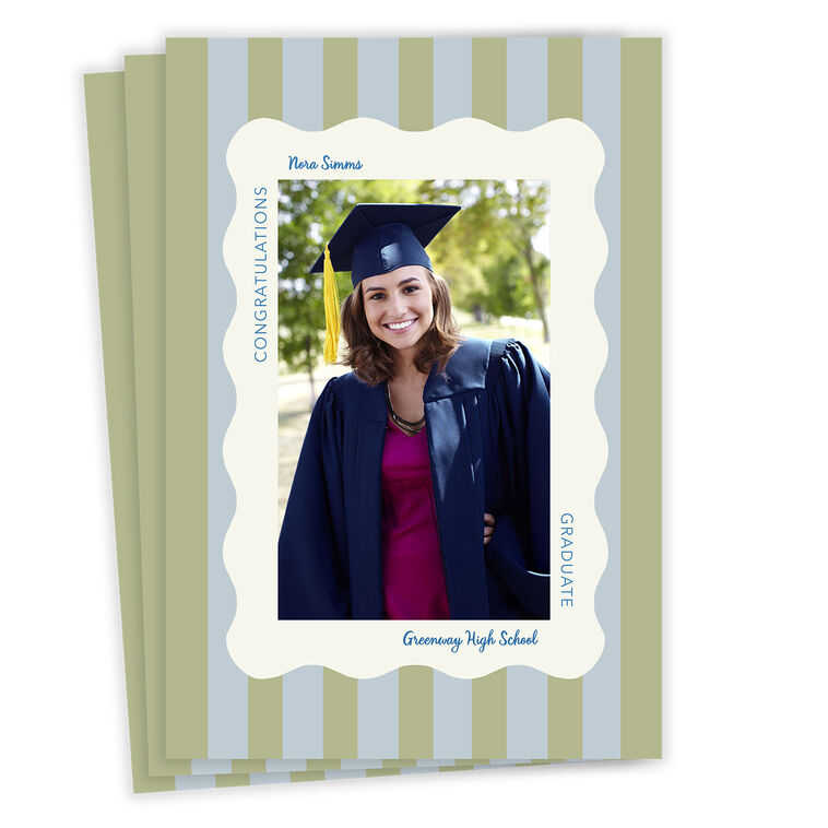 Scalloped Frame on Stripes Flat Graduation Announcement - Announcements | Hallmark Scalloped Frame on Stripes Flat Graduation Announcement - Announcements | Hallmark