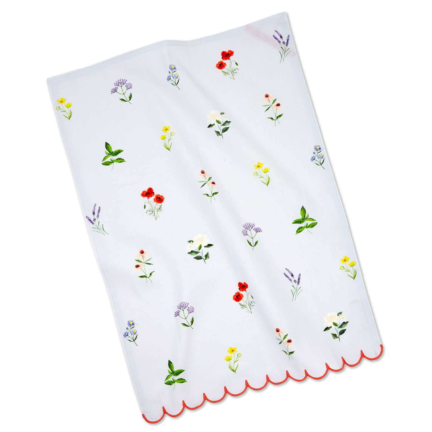 Blue Floral and Blue Stripe Scalloped Tea Towel Set flat image number 2