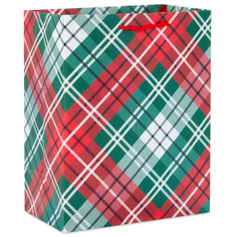 9.6" Red and Green Plaid Medium Christmas Gift Bag, , large