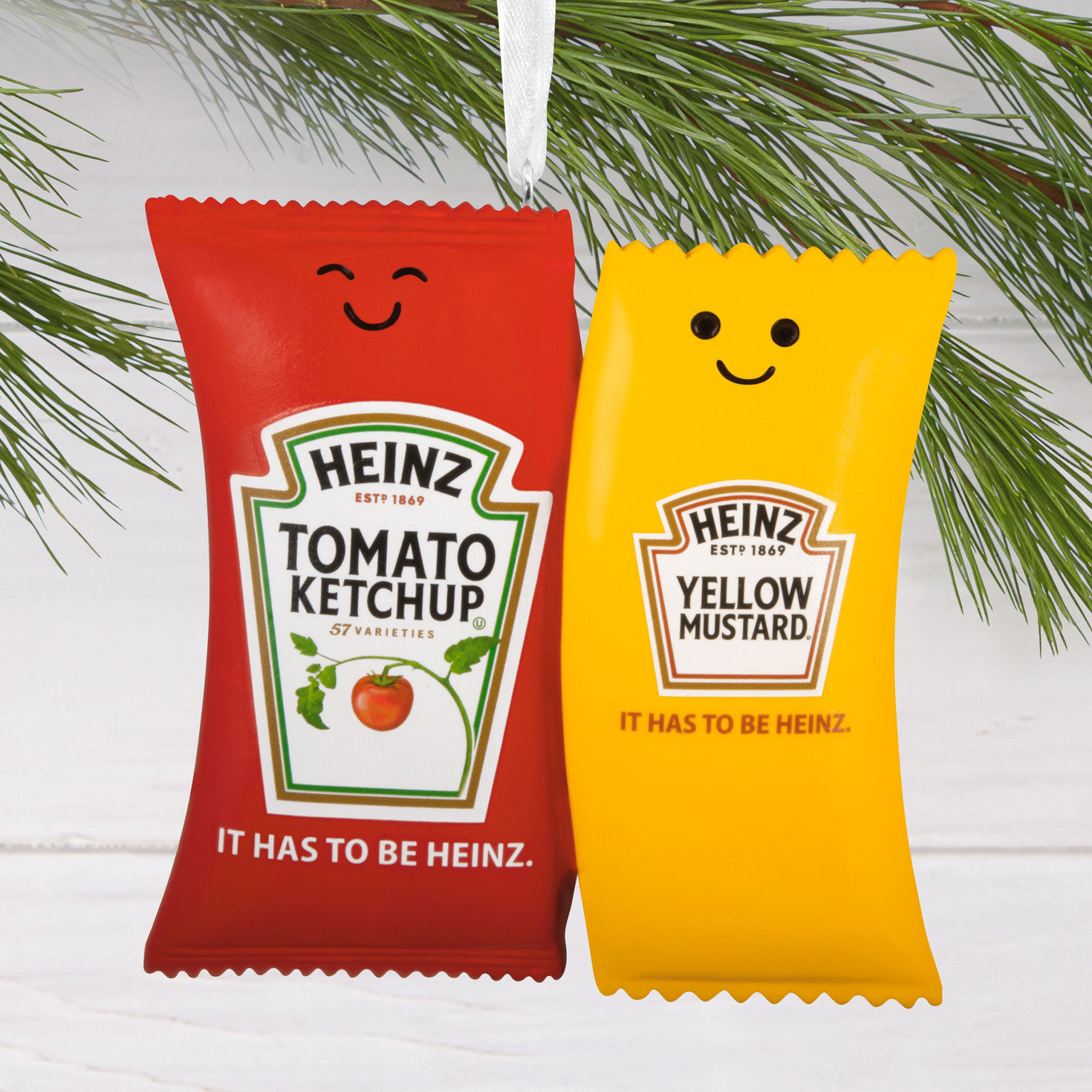 Heinz Ketchup Mustard Pouches Christmas Ornament hanging on tree image number 2