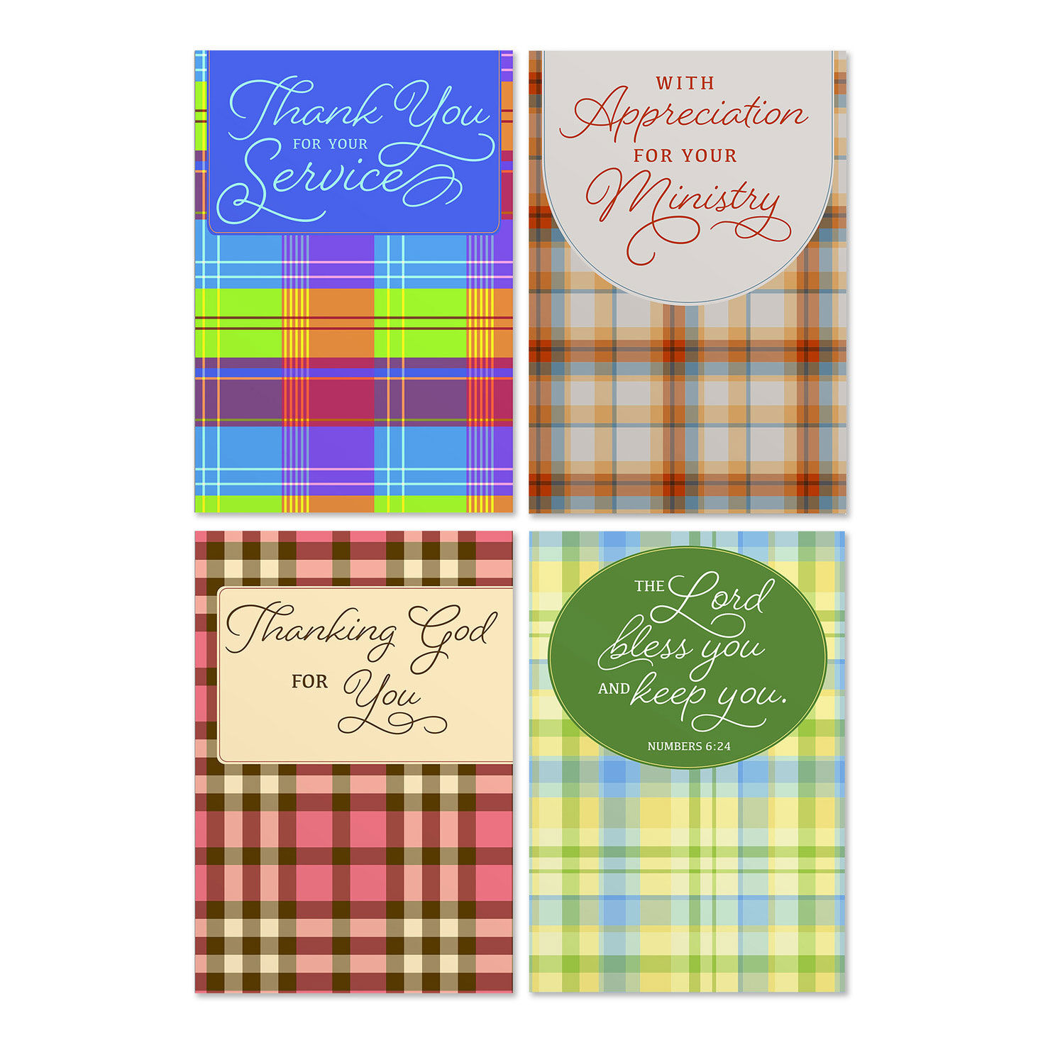 Plaid Thankful for You Assorted Religious Ministry Appreciation Cards, Box of 12