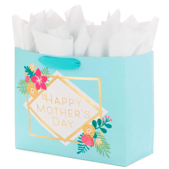 10.4" Floral on Blue Large Horizontal Mother's Day Gift Bag With Tissue, , large image number 5