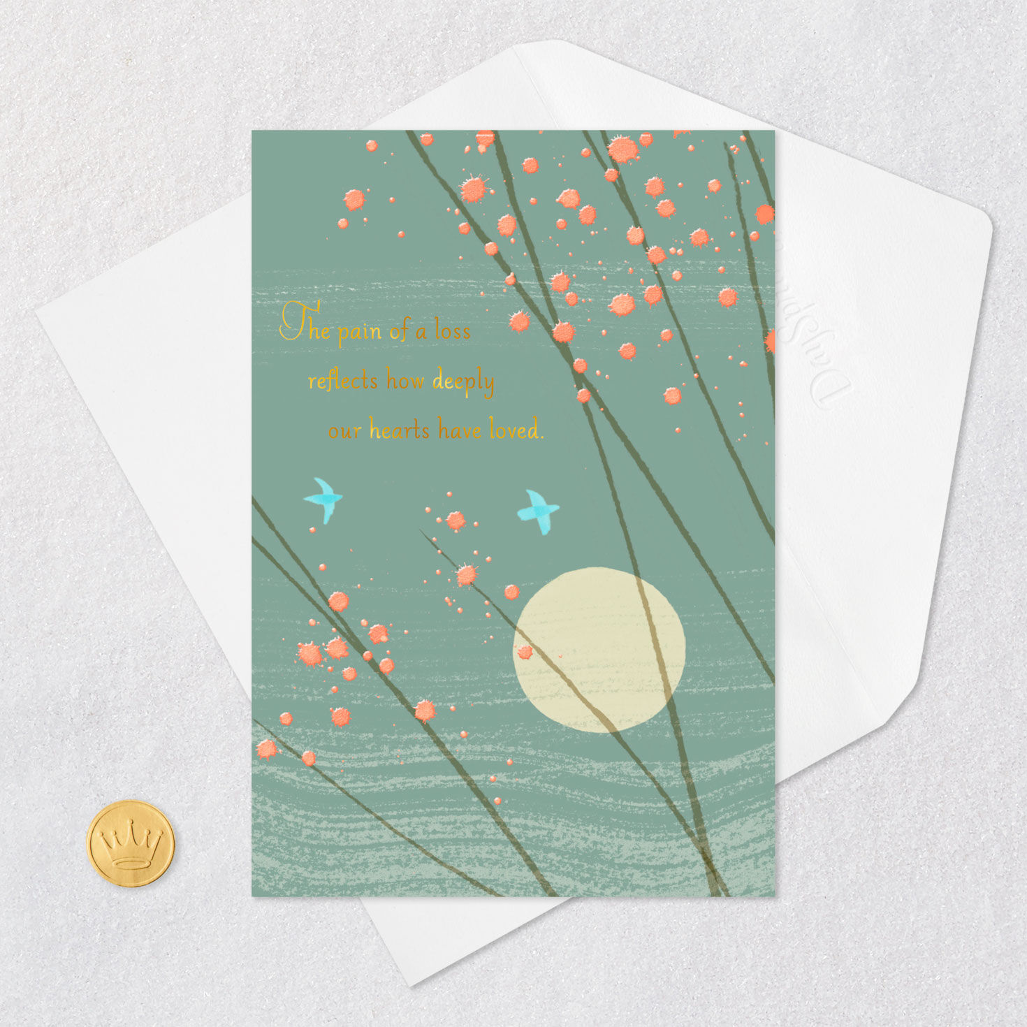 Birds, Sun and Flowering Tree Religious Sympathy Card Card Front with Envelope and Gold Seal image number 6