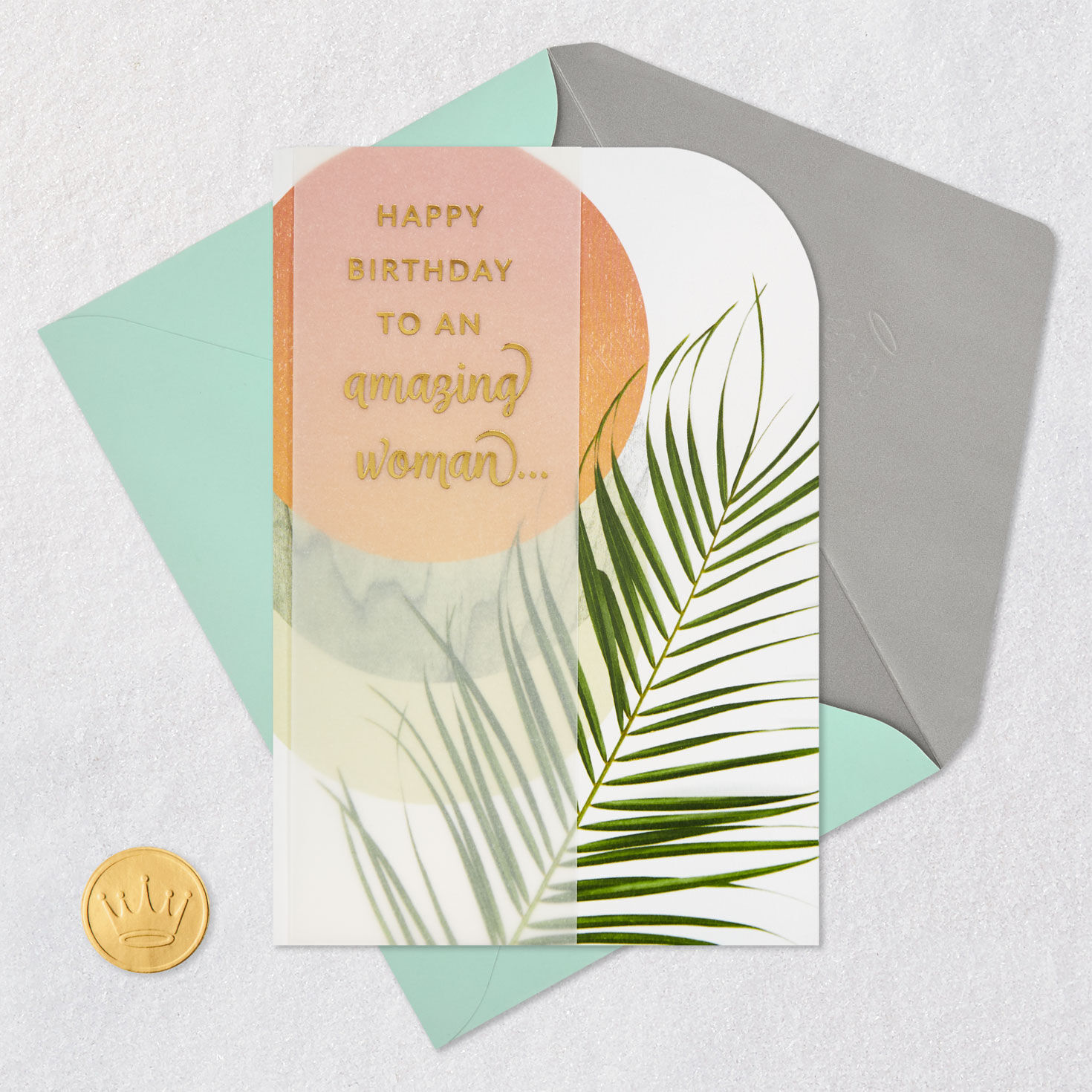 Fern Leaf on Blush Sun Birthday Card for Her Card Front with Envelope and Gold Seal image number 6