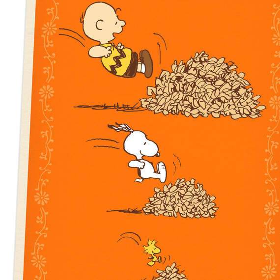 Peanuts® Charlie Brown Jumping in Leaves Thanksgiving Card, , large image number 4