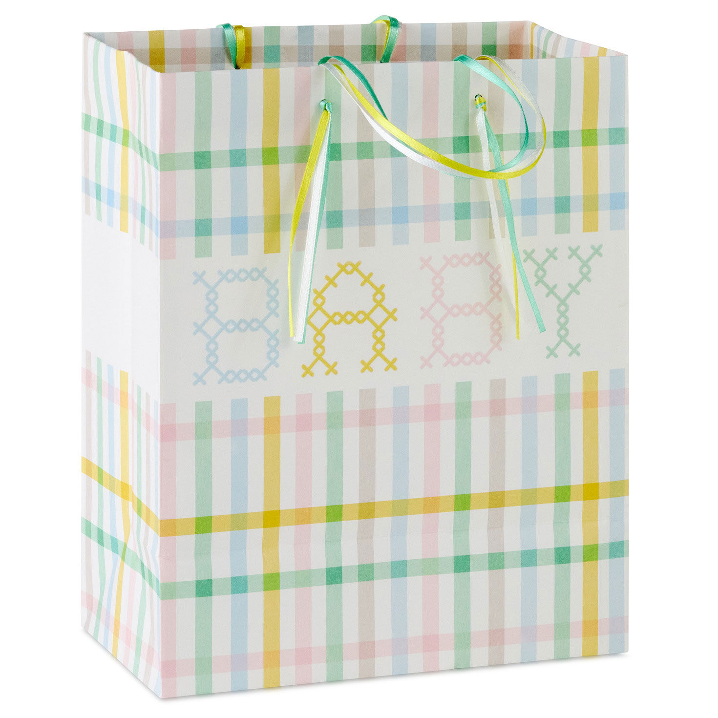 Plaid With Cross-Stitch Baby Message Medium Gift Bag Back image number 6