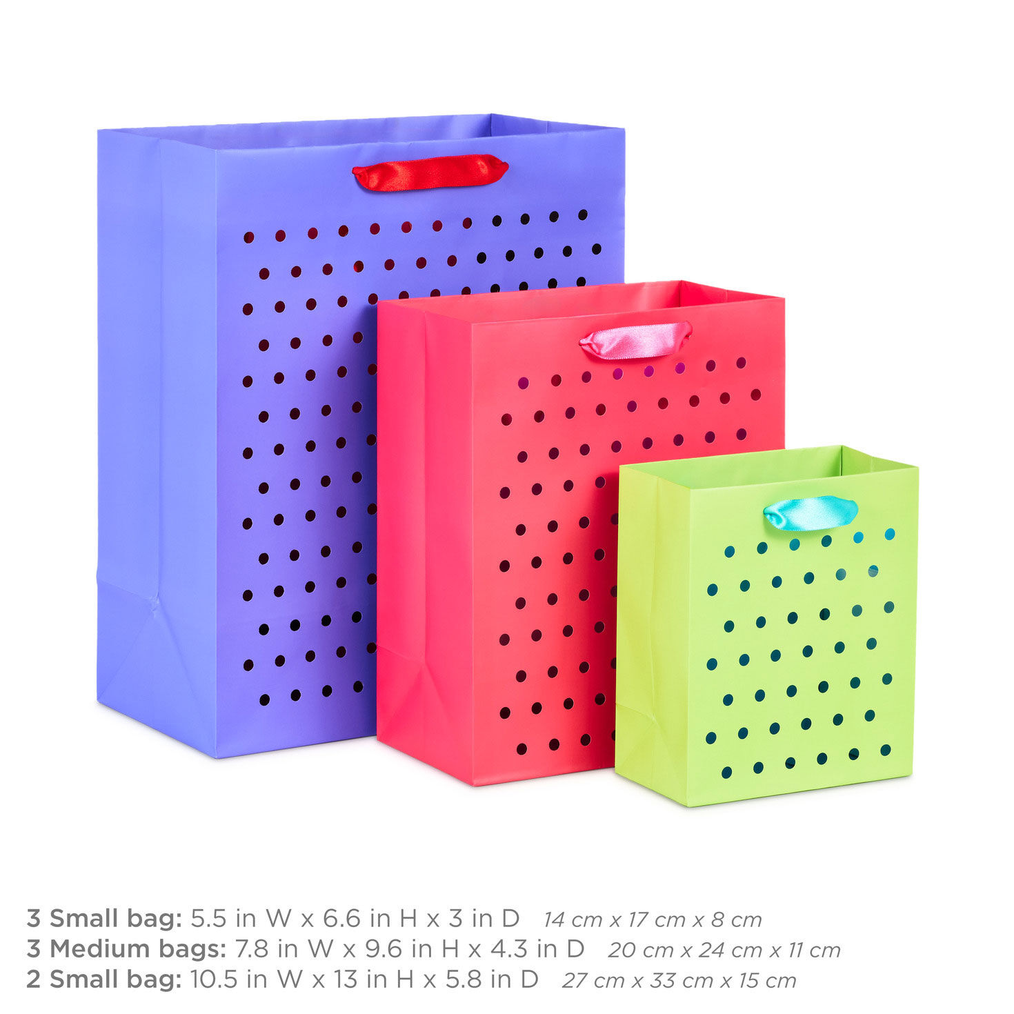 Dots on Blue, Red, Purple and Green Gift Bags measurements image number 3