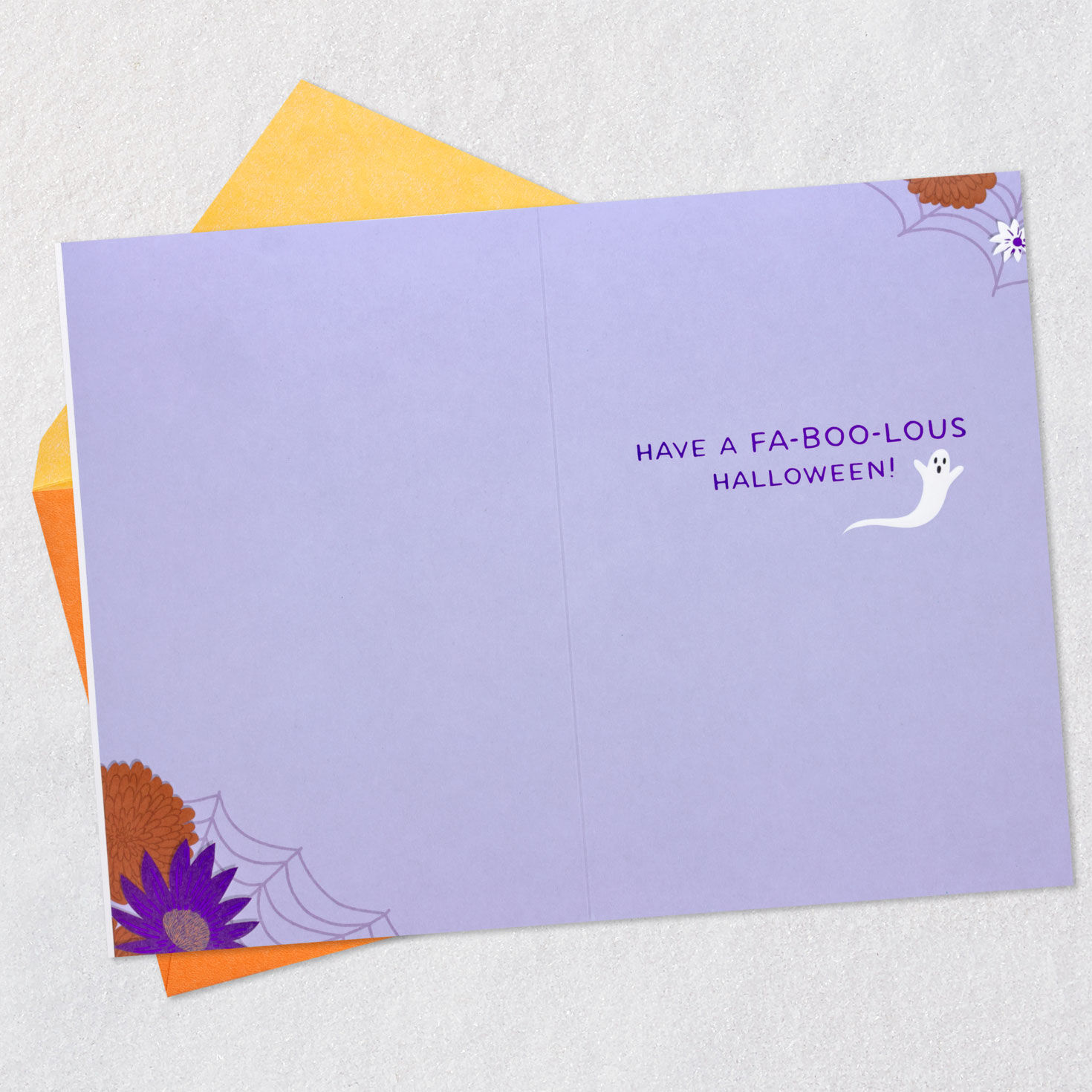 Fancy Purple and Orange Florals Halloween Card Open Card with Envelope image number 3