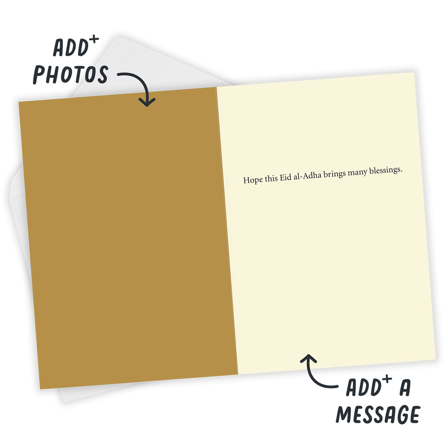 Moon and Star Happy Eid Personalized Card Open Card with Envelope indicating personalization image number 3