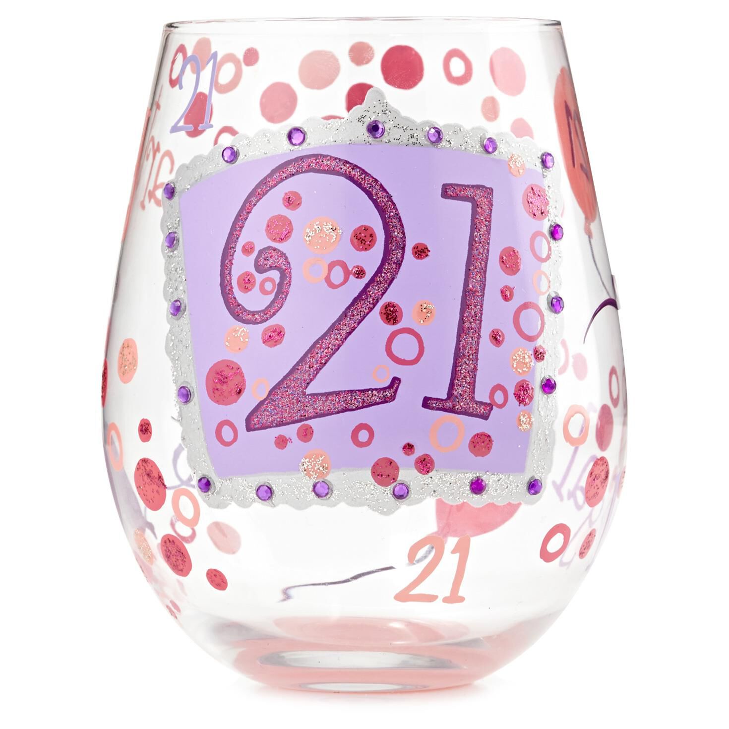 Lolita 21st Birthday Hand Painted Stemless Wine Glass 20 Oz