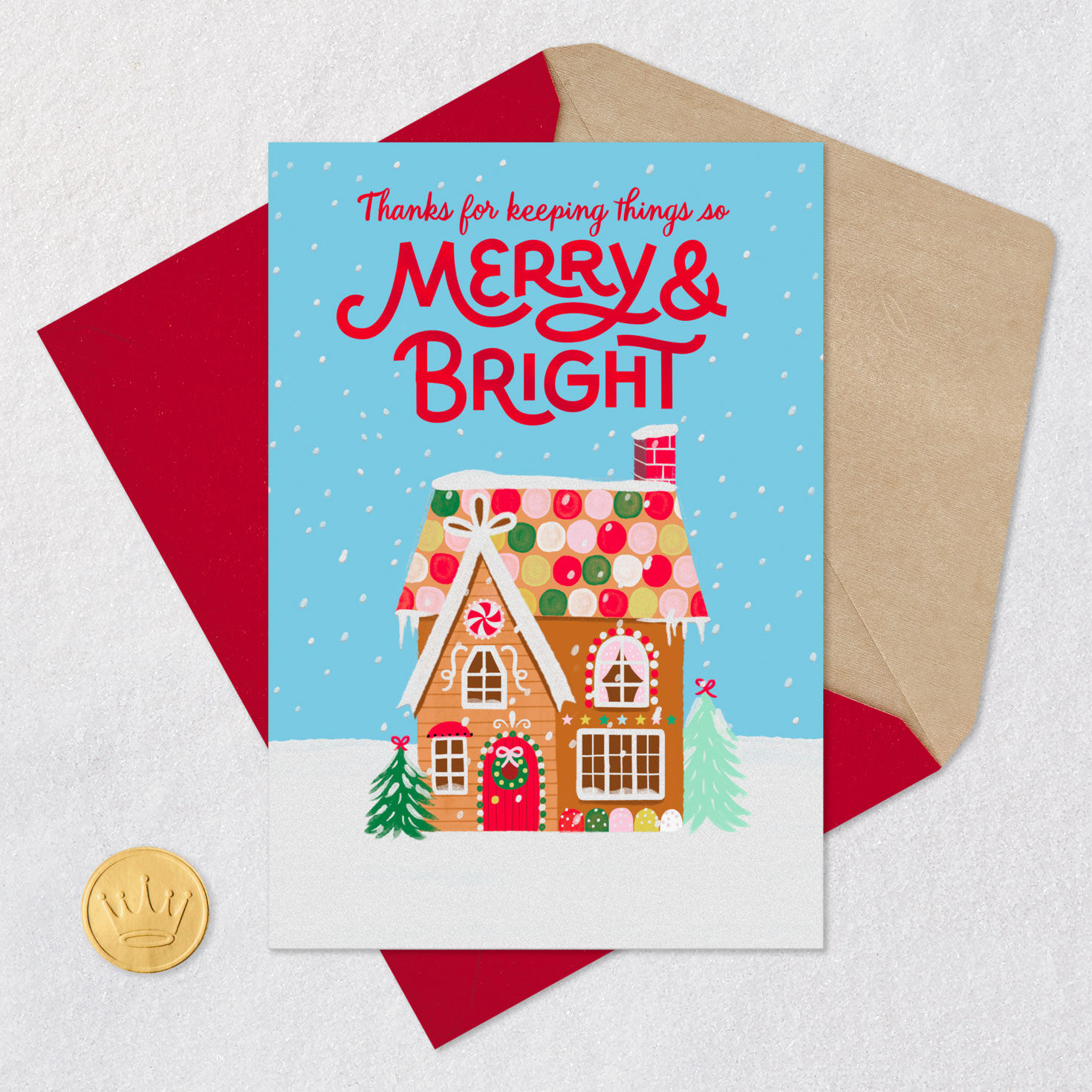 Gingerbread House Christmas Card for Housekeeper Card Front with Envelope and Gold Seal image number 5