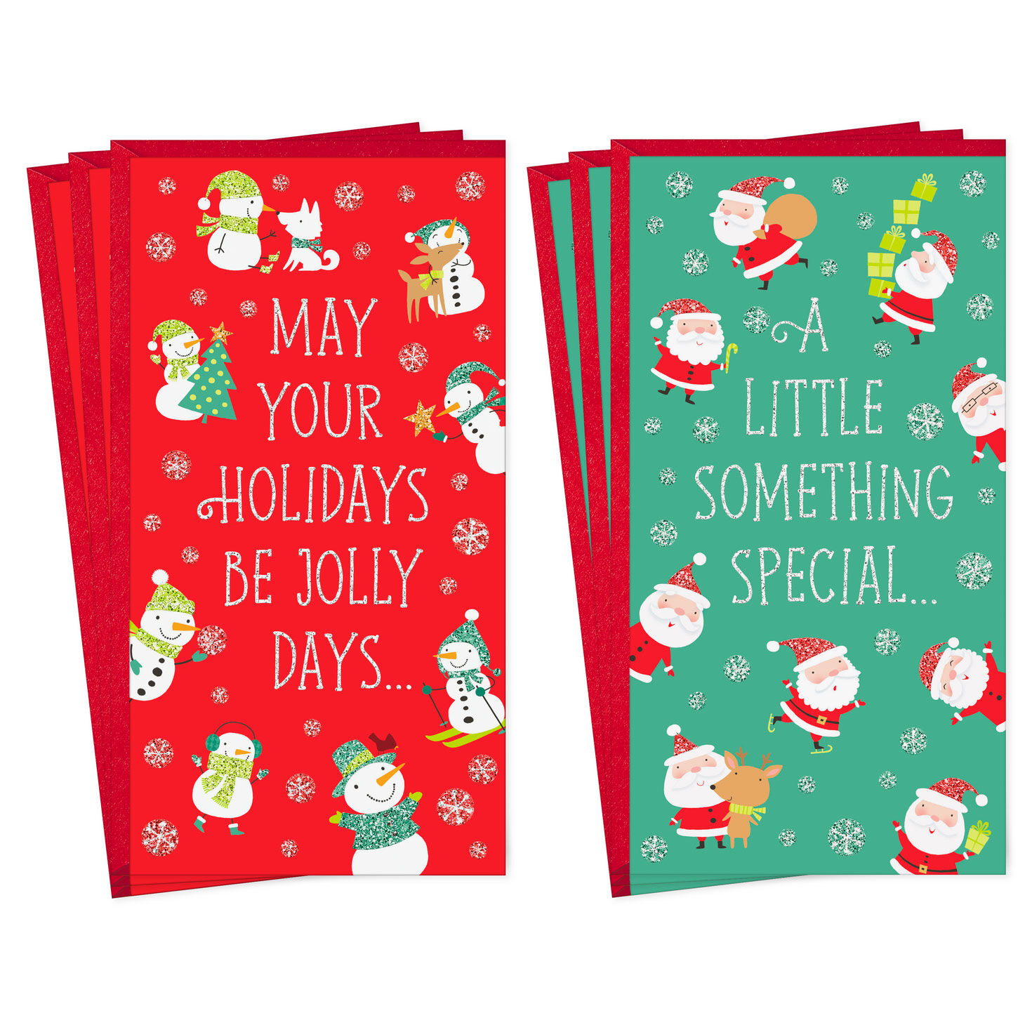 Smiling Snowmen and Santas Money Holder Christmas Cards, Pack of 6