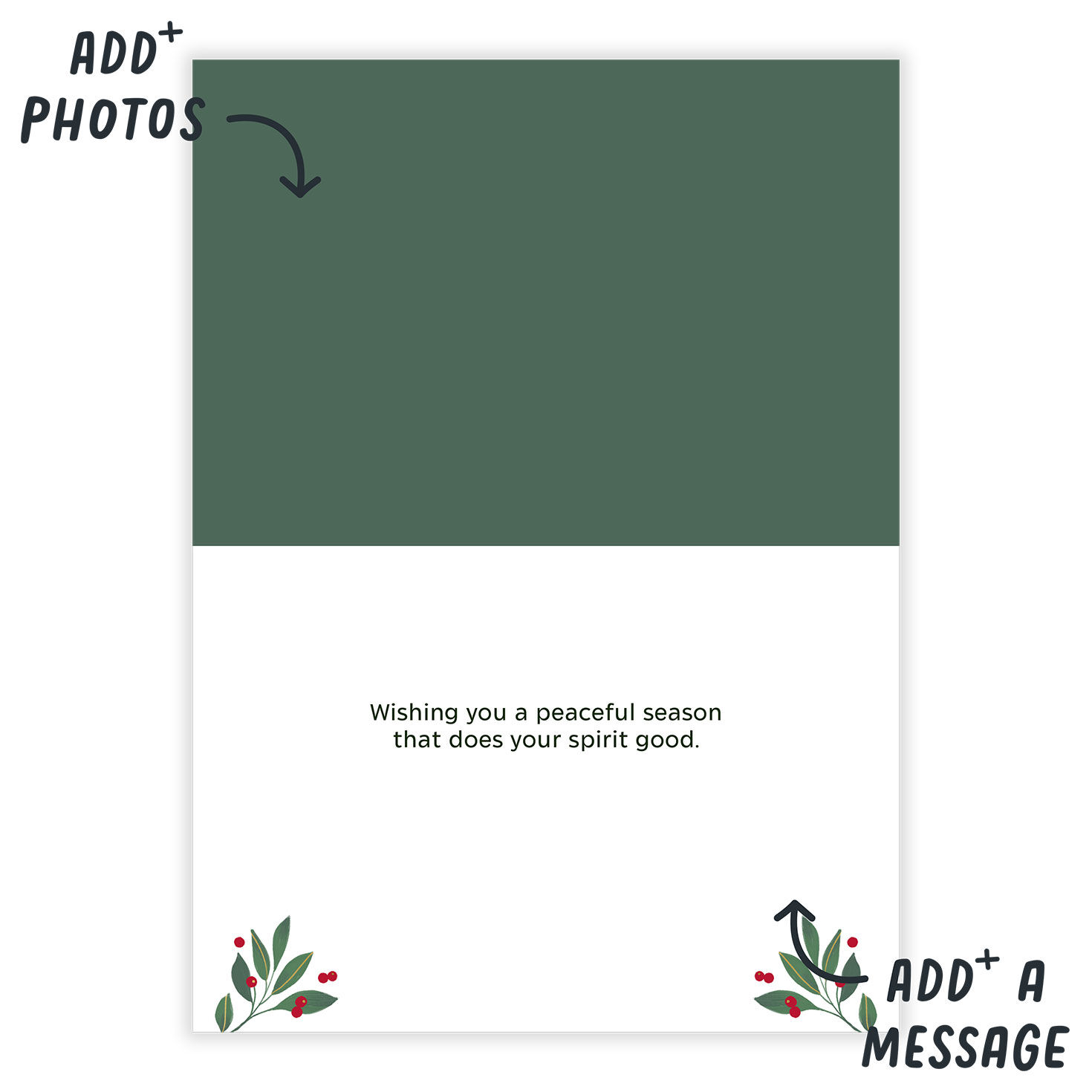 Evergreens and Fruit Personalized Christmas Card Open Card indicating personalization image number 3