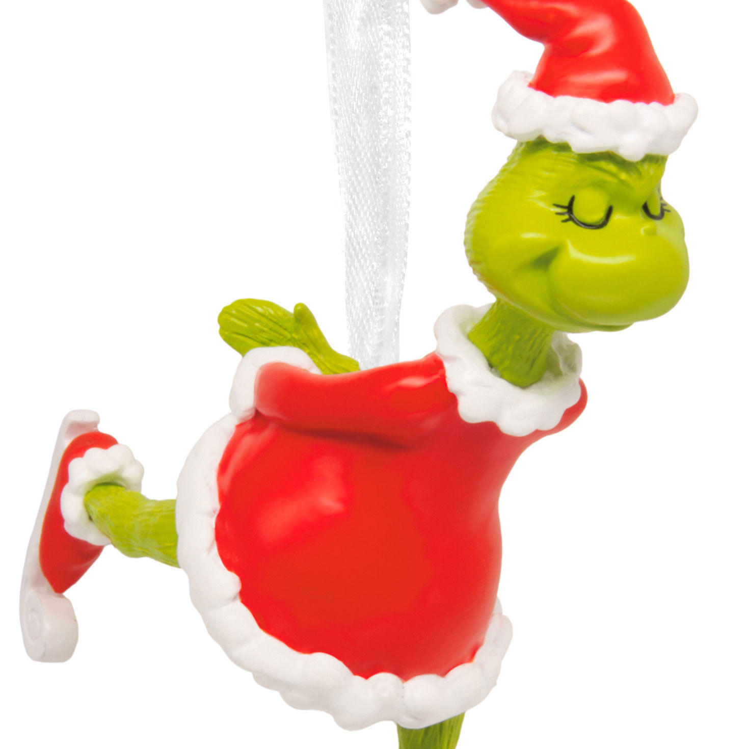 Grinch Ice Skating Christmas Ornament upclose view image number 5