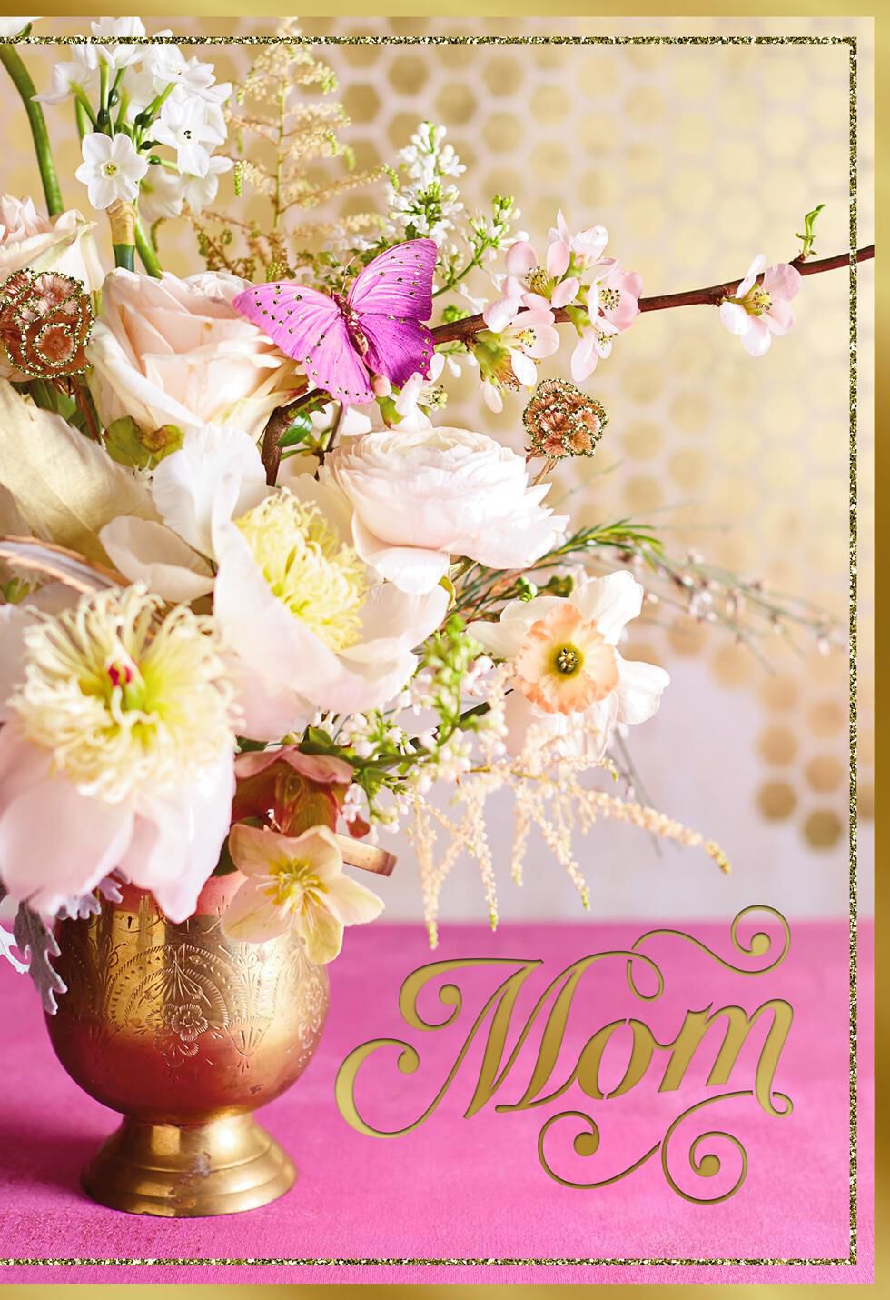 Bouquet on Gold Honeycomb Mother's Day Card