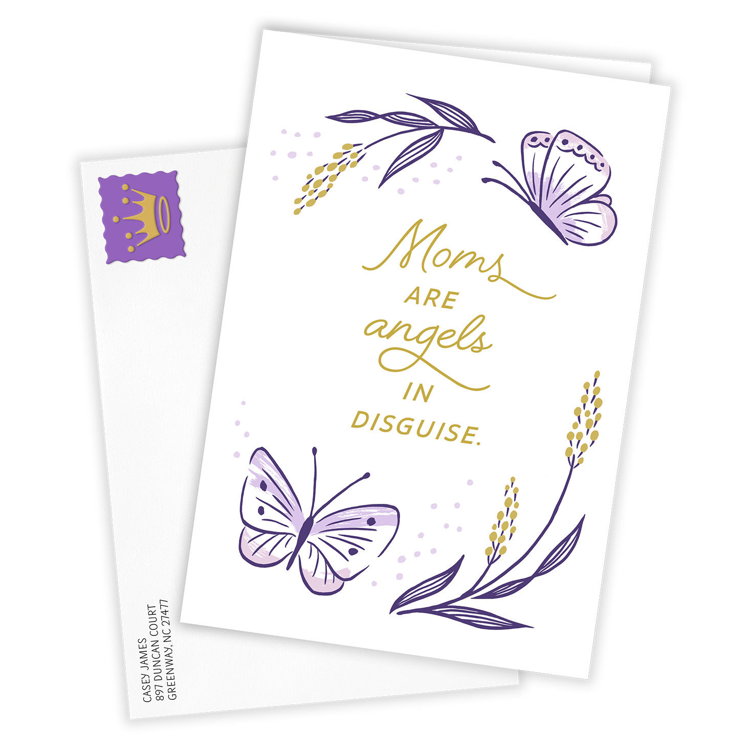 Purple Butterflies Personalized Mother's Day Card Card Front with Envelope image number 2