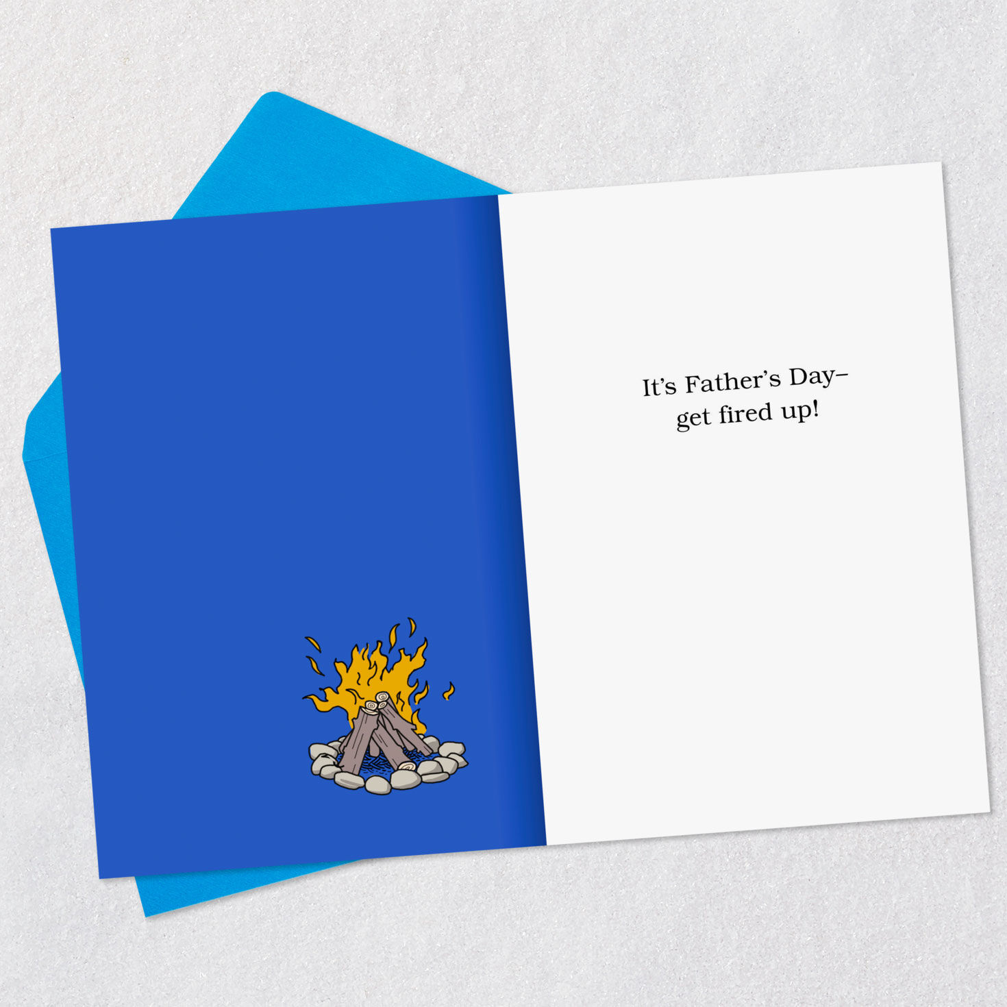 How to Start a Campfire Fart Funny Father's Day Card Open card with envelope image number 3