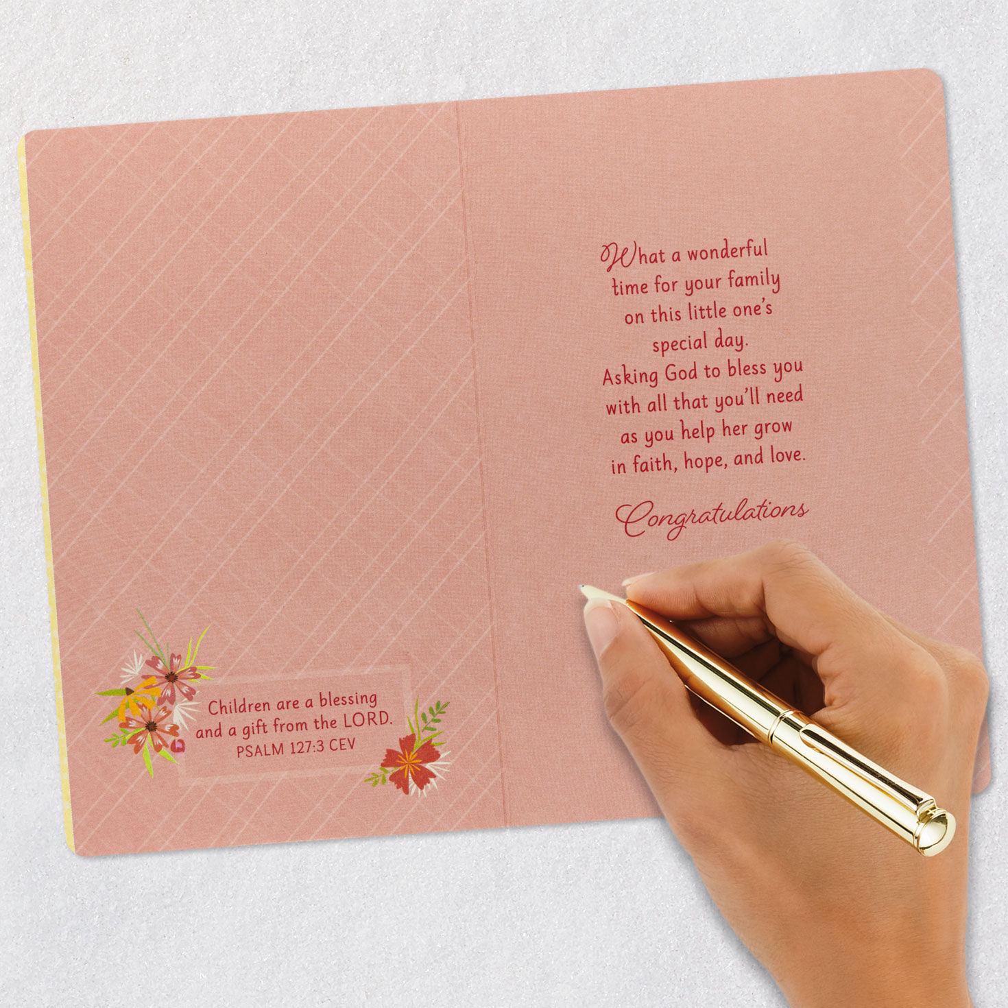 Lamb and Flowers Baby Girl Baptism Card  image number 7