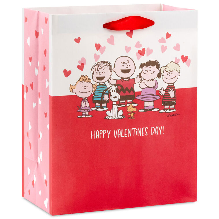 9.6" Peanuts® Gang on Red and White Medium Valentine's Day Gift Bag