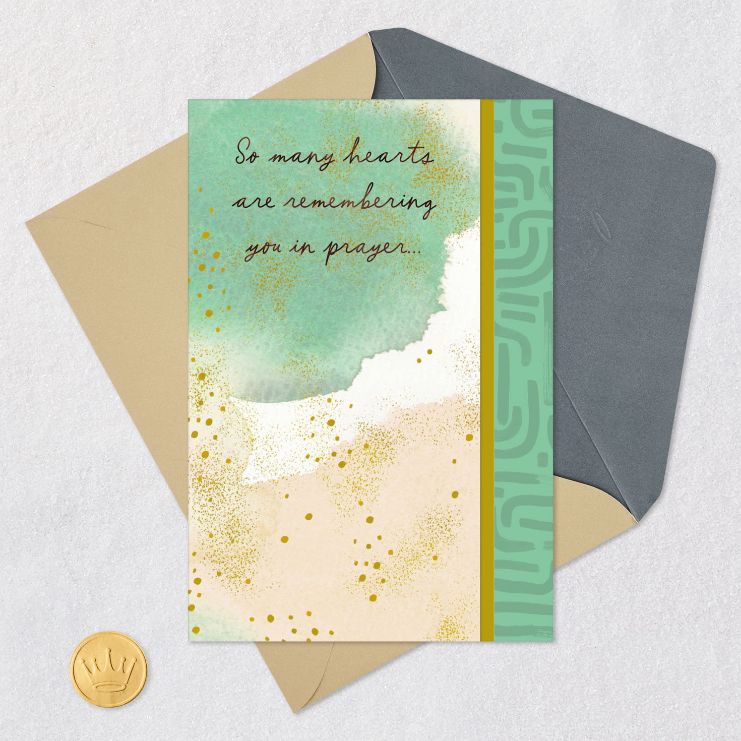 Green and Gold Watercolor Religious Sympathy Card Card Front with Envelope and Gold Seal image number 5