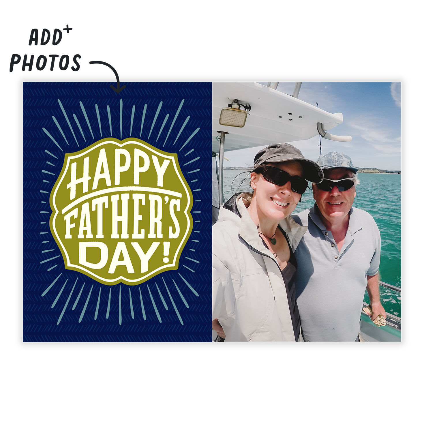 Green Plaque on Blue Personalized Father's Day Card Card Front indicating personalization image number 2