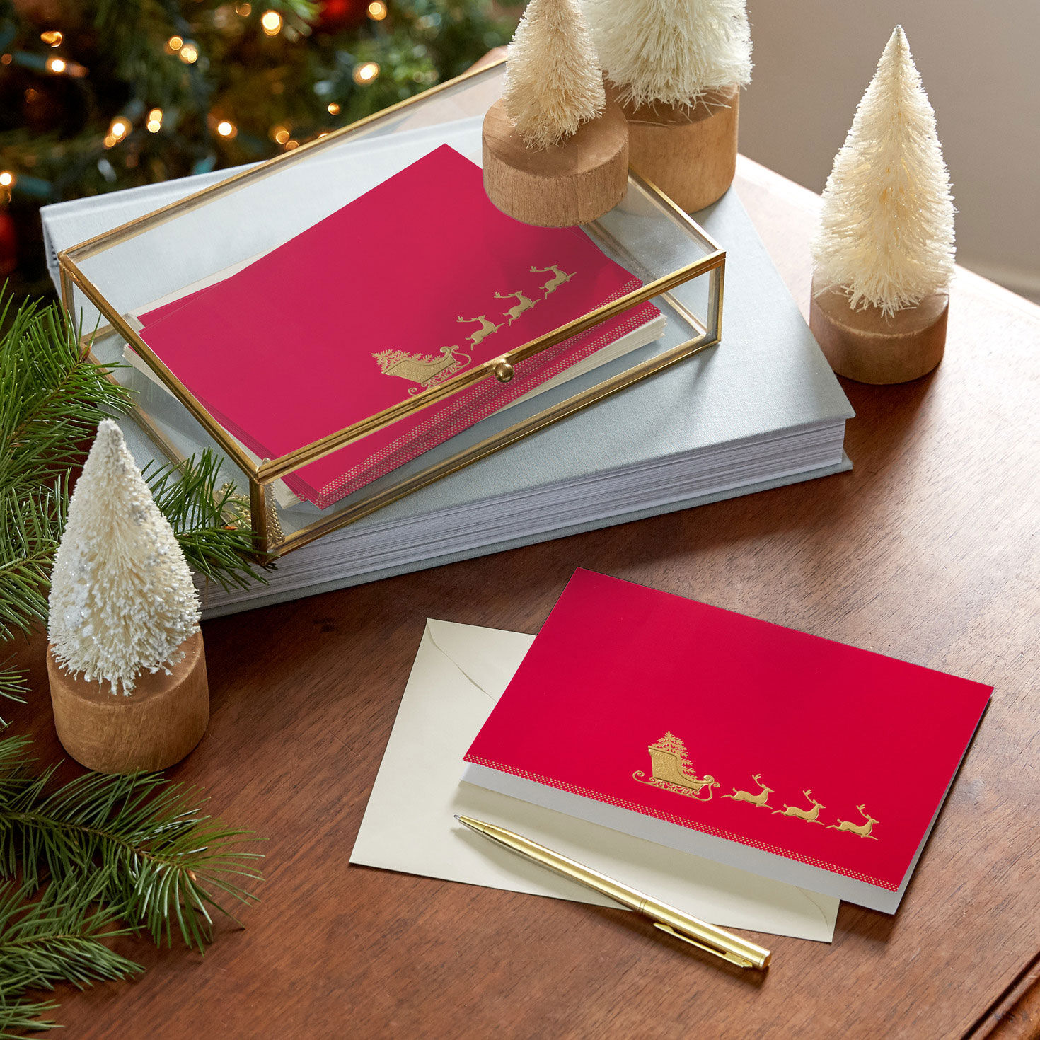 Elegant Sleigh on Red Boxed Christmas Cards, Pack of 16, , large image number 8