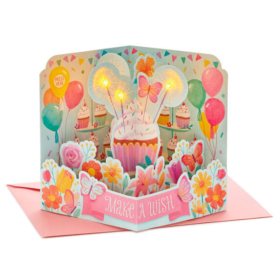 Make a Wish Musical 3D Pop-Up Birthday Card With Light, , large image number 1