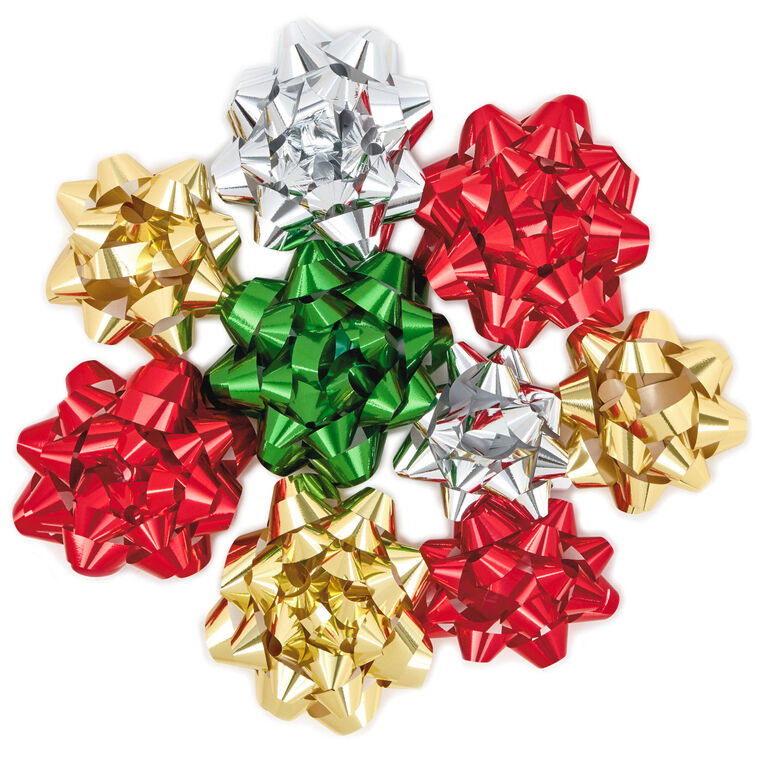 Bag of 8 Assorted Metallic Christmas Gift Bows