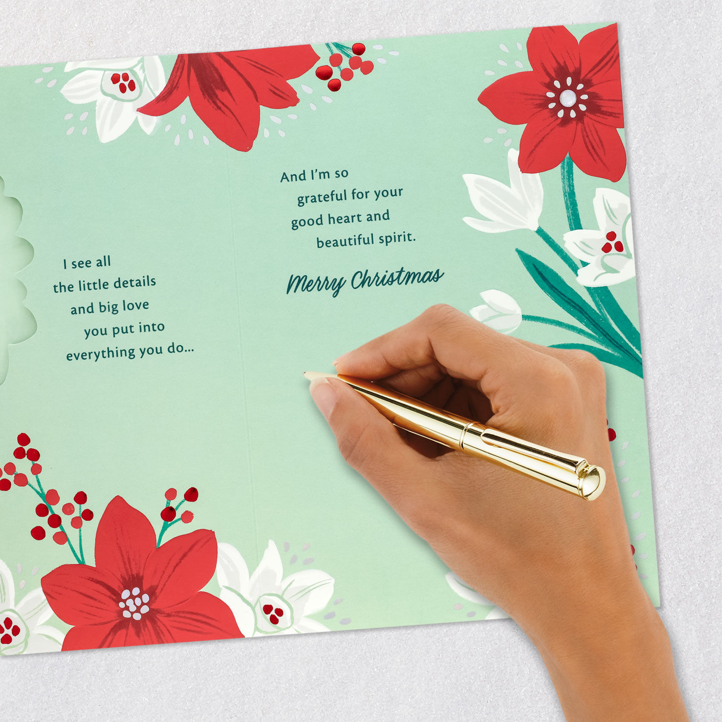 Red and White Flowers Christmas Card for Wife Signing card image number 8