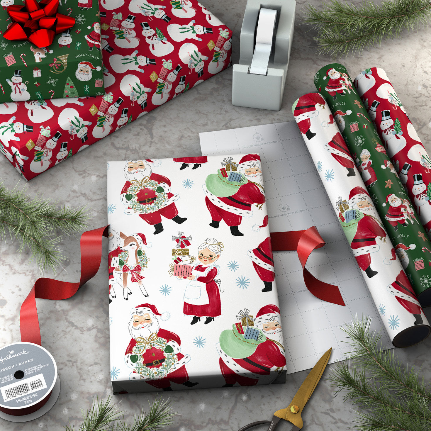 Cute Santa Icons 3-Pack Mini Xmas Gift Wrap Rolls Wrapped pkg image number 3