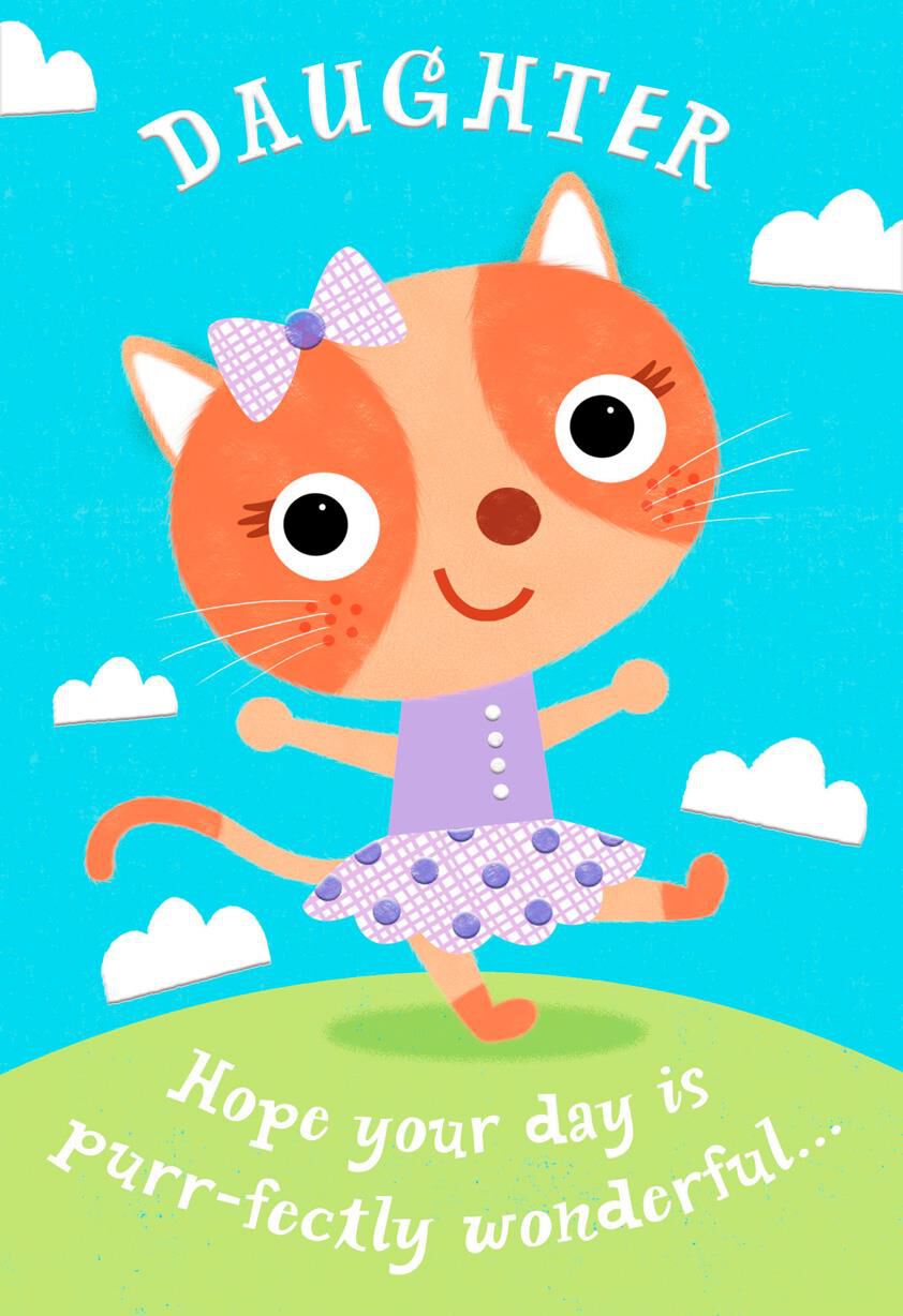 Cat With Bow Purr-fectly Birthday Card for Daughter