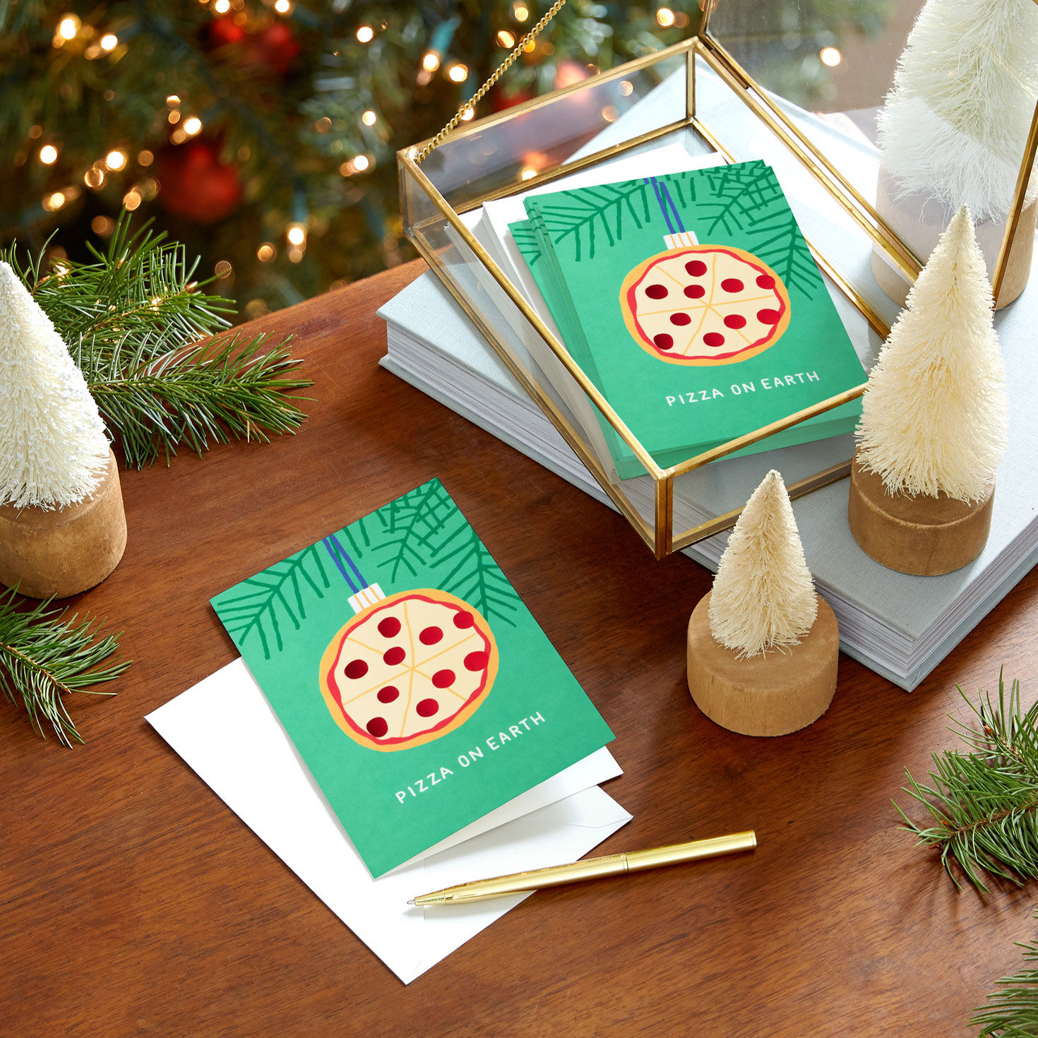 Pizza Ornament on Green Christmas Cards in use image number 7