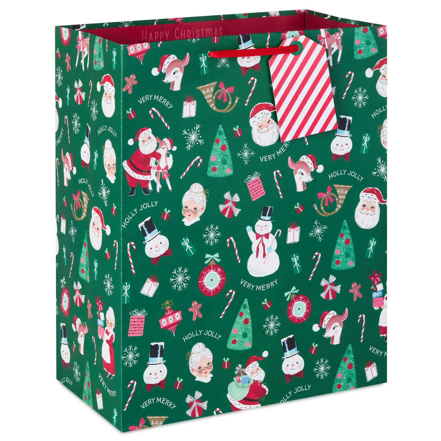 Vintage Icons on Green Large Christmas Gift Bag front image number 1