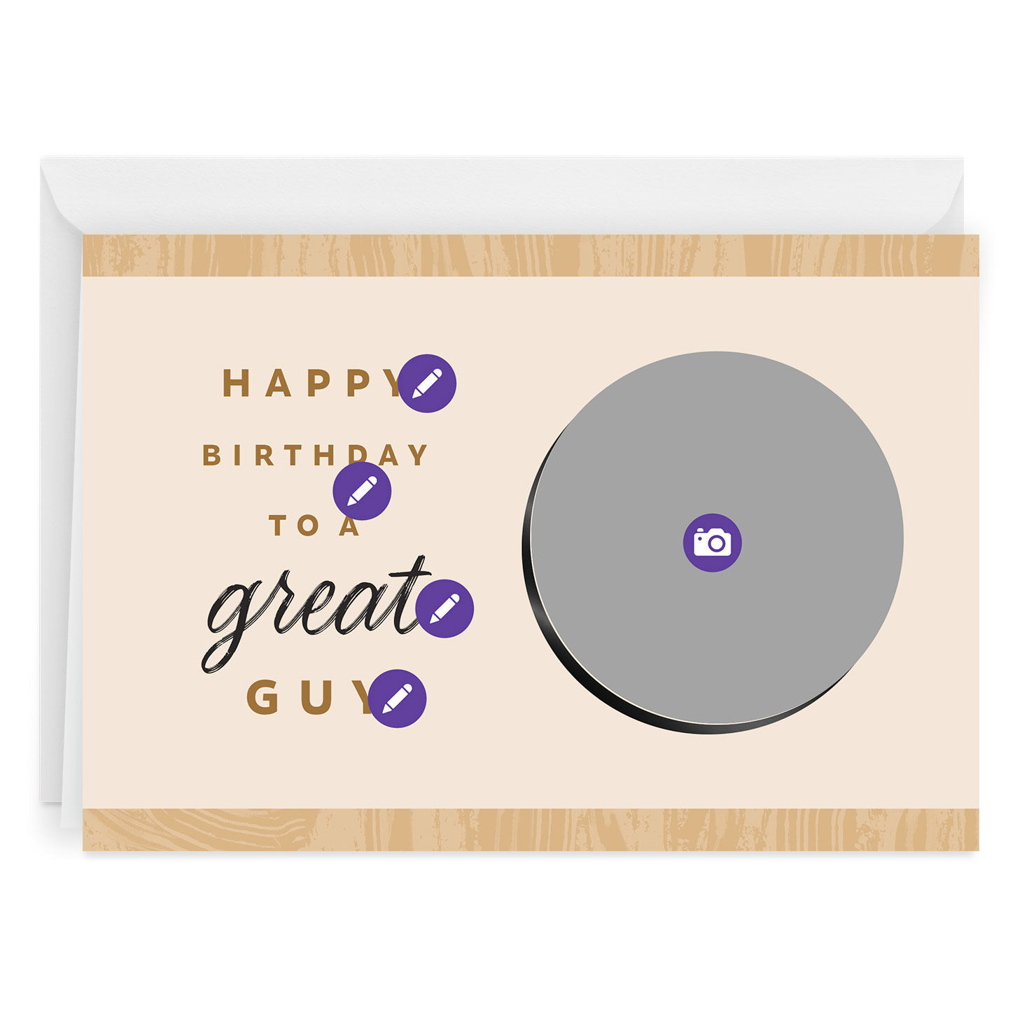 Circle Photo Woodgrain Edges Personalized Card  image number 6