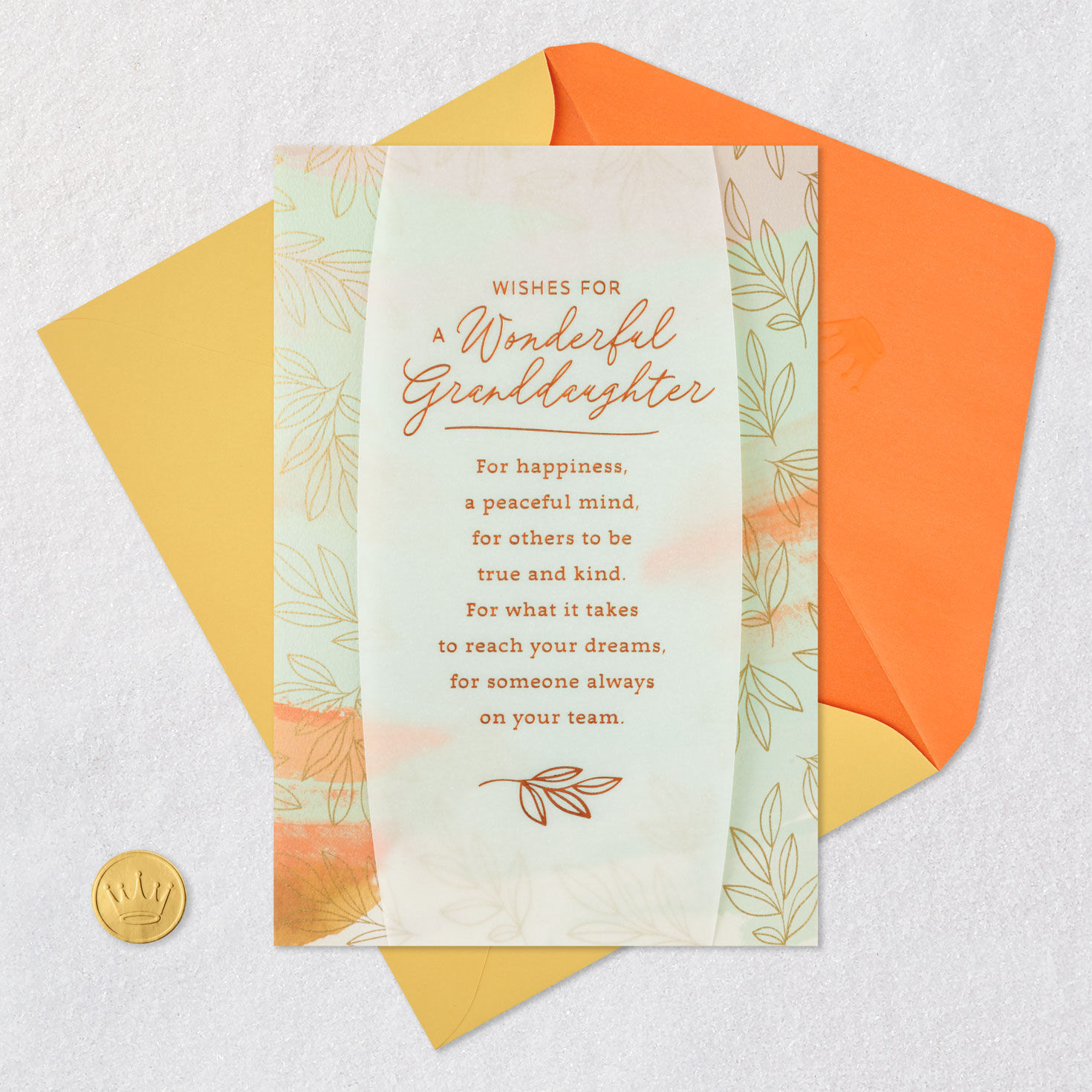 Leaves and Vellum Birthday Card for Granddaughter Card Front with Envelope and Gold Seal image number 6