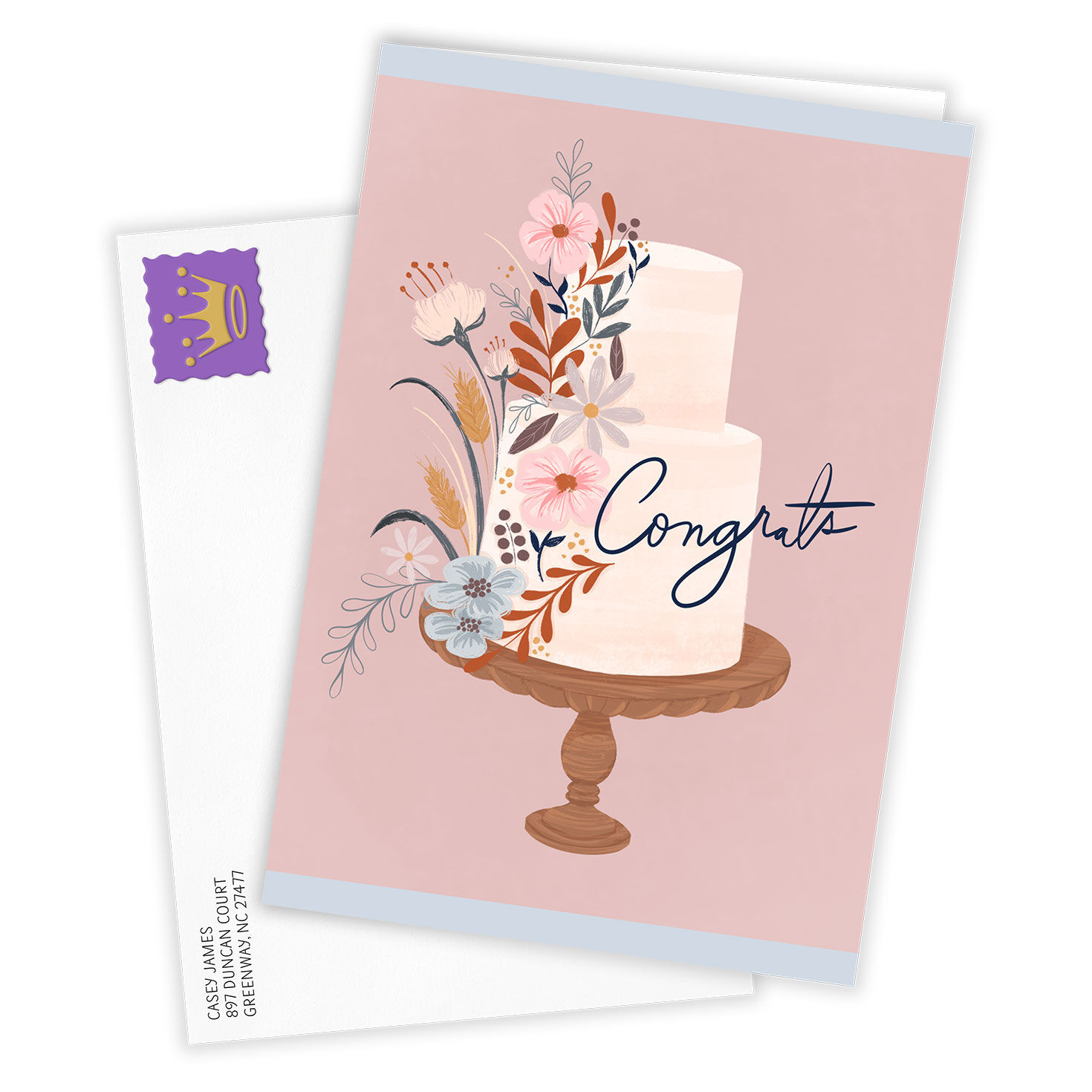 Elegant Cake With Flowers Personalized Wedding Card Card Front with Envelope image number 2