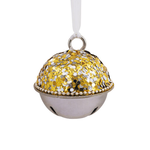 Gold and Silver Sequins Jingle Bell Metal Hallmark Ornament, 