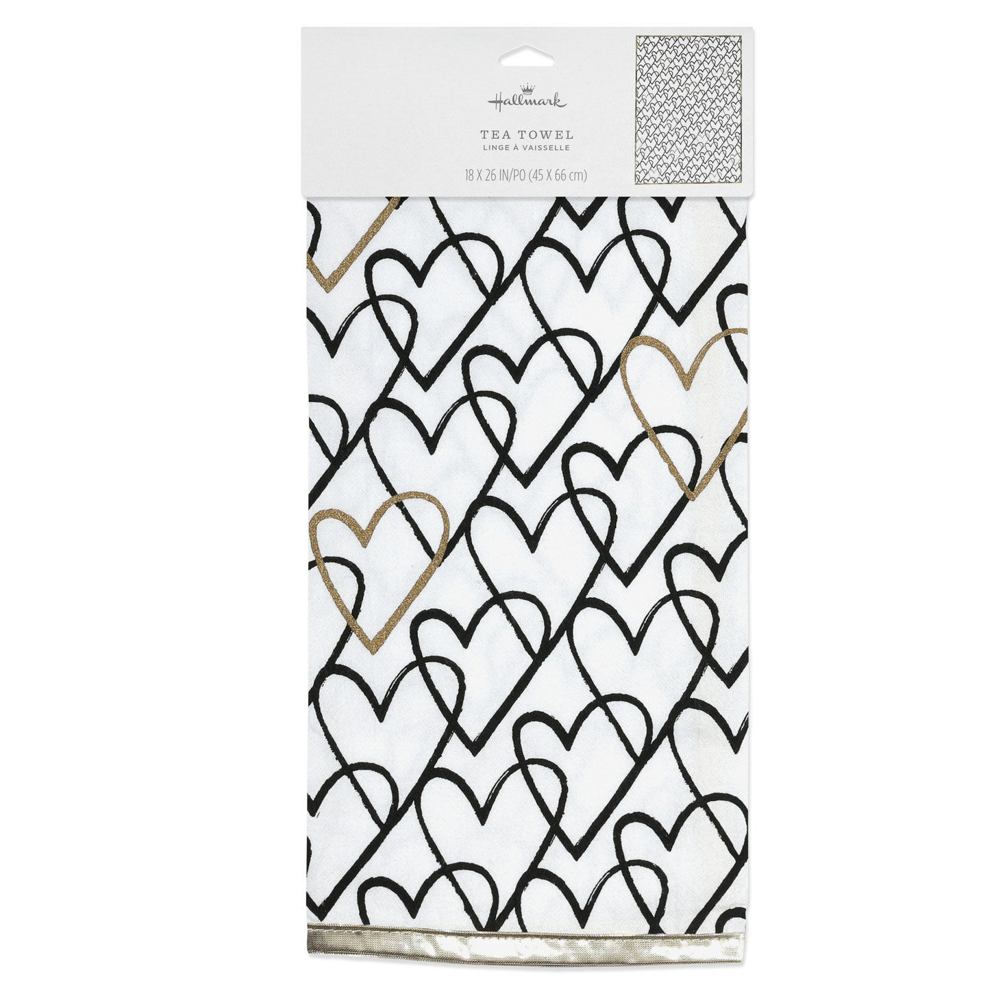 Black Heart Sketches With Gold Accents Tea Towel package front image number 5