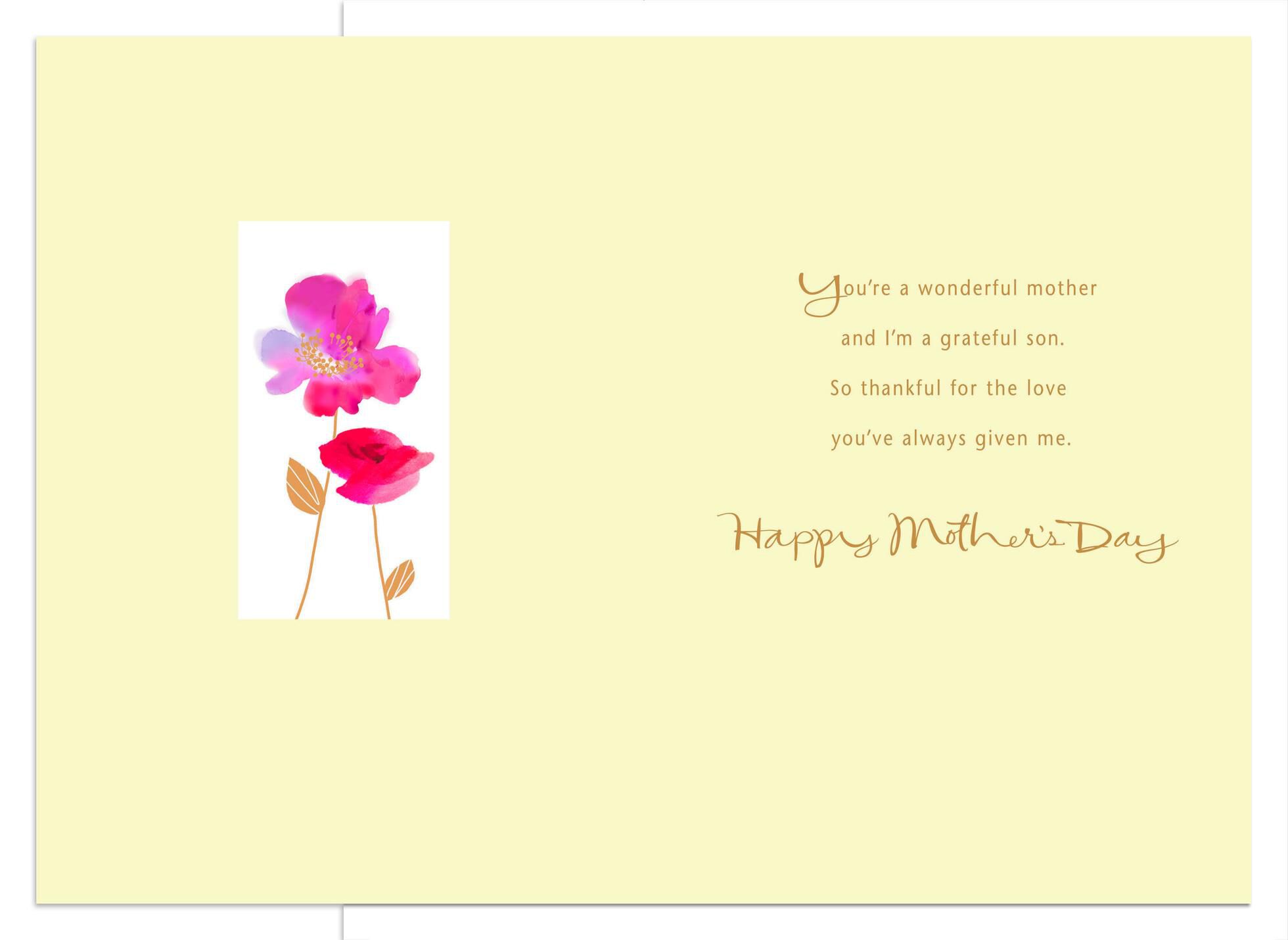Pink Flowers and Yellow Butterfly Mother's Day Card from Son