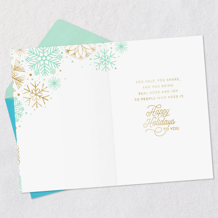 Mint Green and Gold Snowflakes Nurse Christmas Card Open card with envelope image number 3