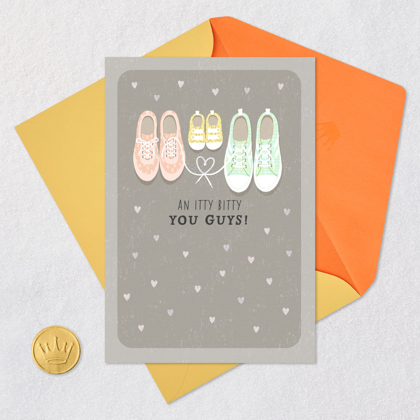 Big Shoes and Baby Shoes Pregnancy Congratulations Card Card Front with Envelope and Gold Seal image number 5