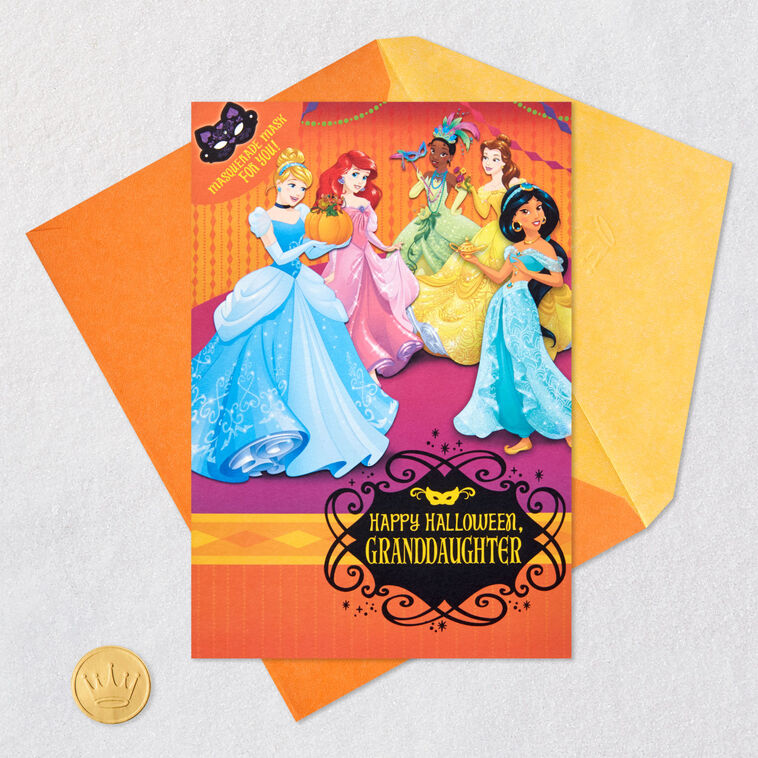disney princess dress hallmark card Hallmark Halloween Card, Disney Princess Dress Up Halloween Card for Granddaughter With Mask