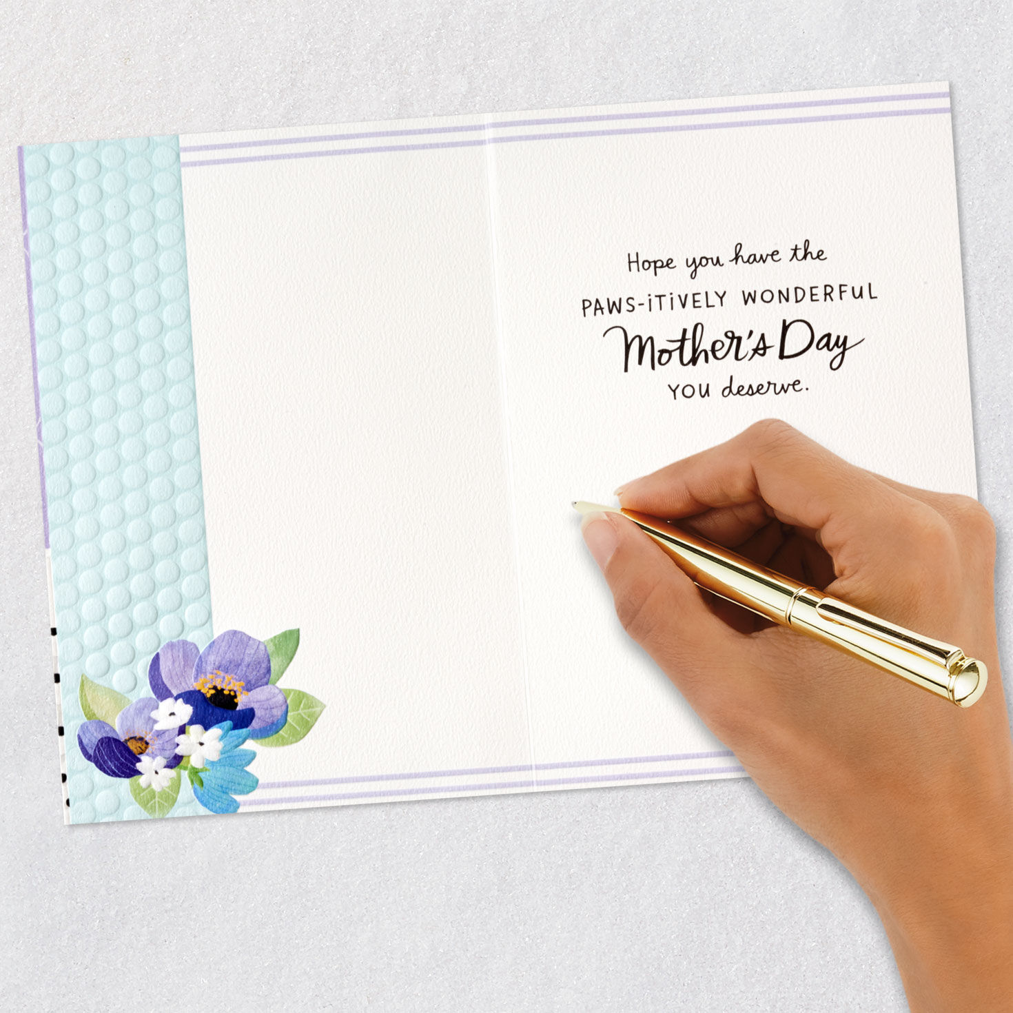 White Dog in Teal and Gold Purse Mother's Day Card Signing card image number 7