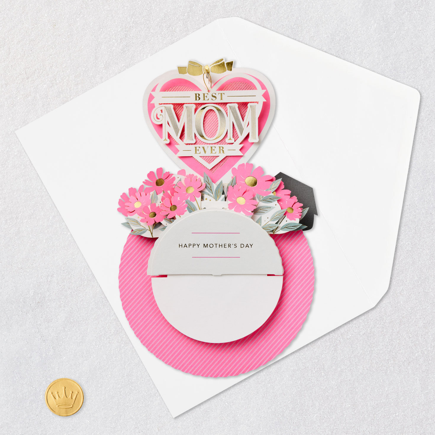 Hearts and Flowers Mom Pop-Up Mother's Day Card With Music Card with envelope and Seal image number 6