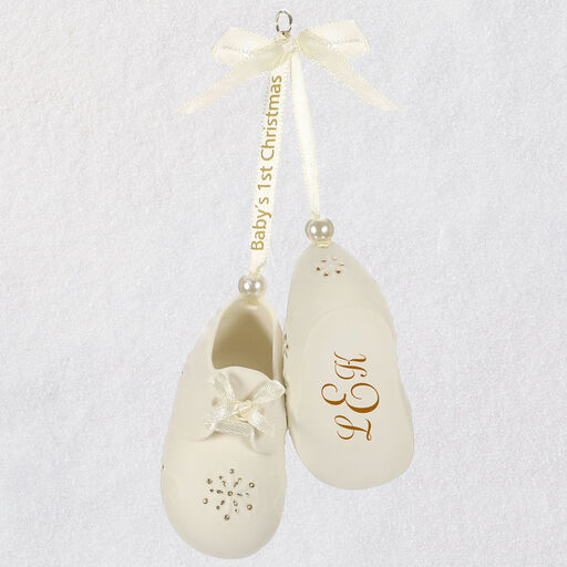 Baby's First Christmas Monogram Booties Porcelain Personalized Ornament, 