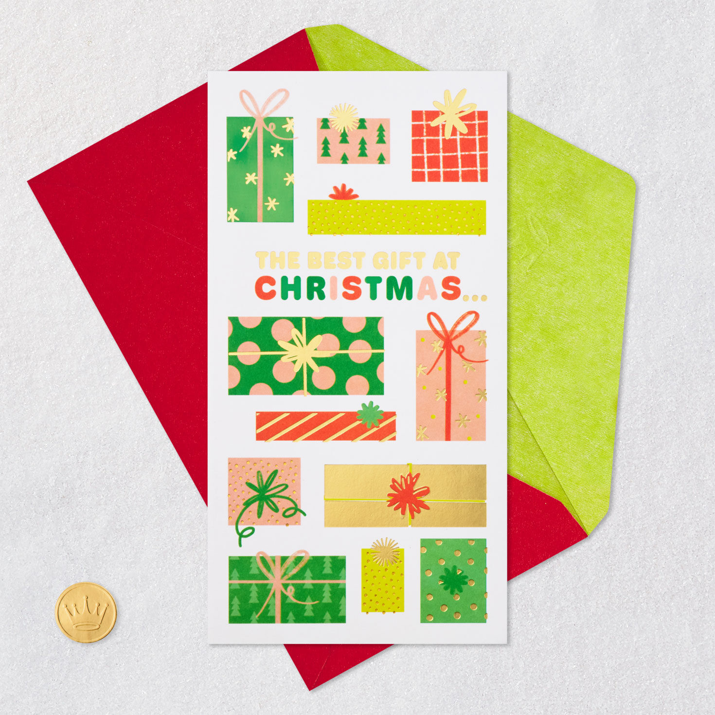 Pink and Green Granddaughter Christmas Gift Card Holder Card Front with Envelope and Gold Seal image number 5
