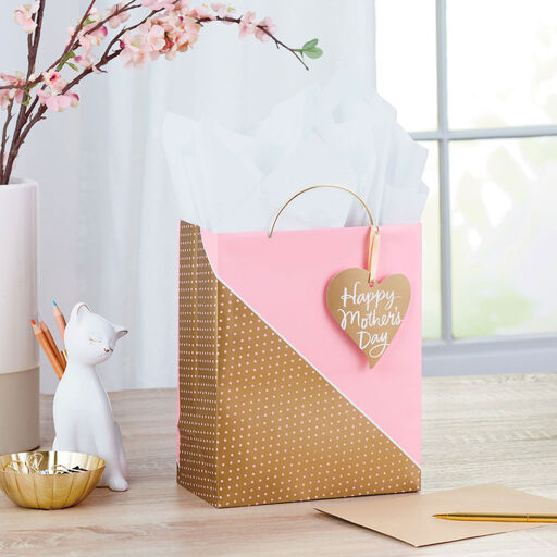 9.6" Pink and Gold Medium Mother's Day Gift Bag With Tissue, 
