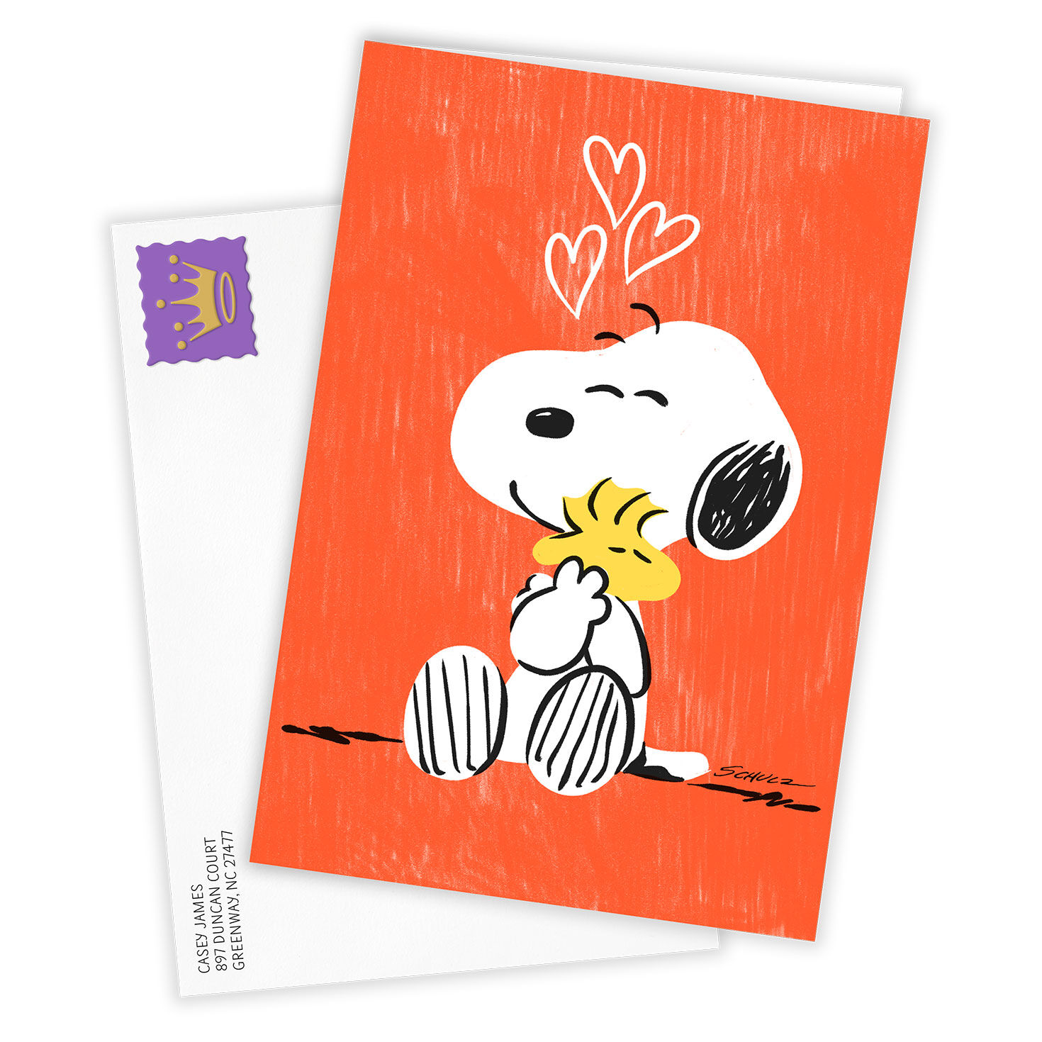 Snoopy Woodstock Hugging Personalized Card Card Front with envelope image number 2