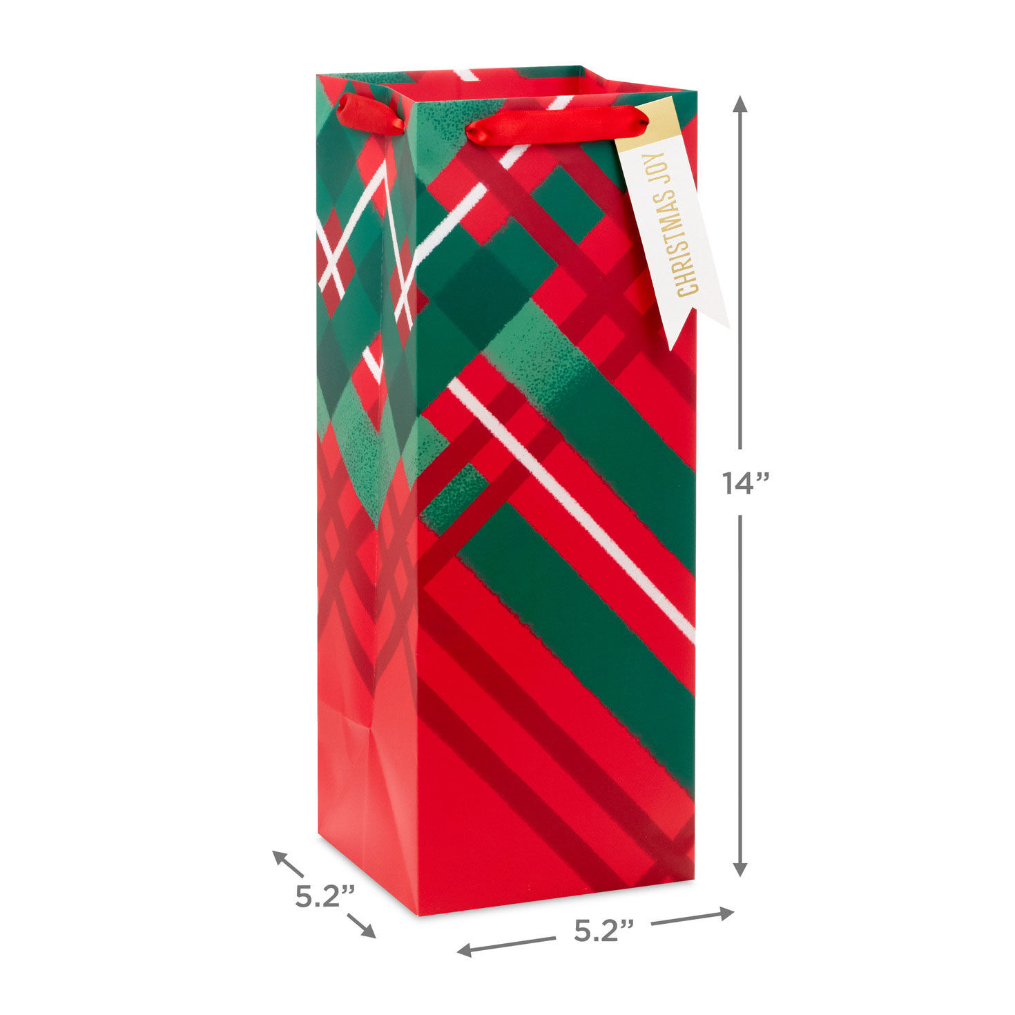 Red and Green Plaid Christmas Large Wine Bag With Tag measurement image number 3