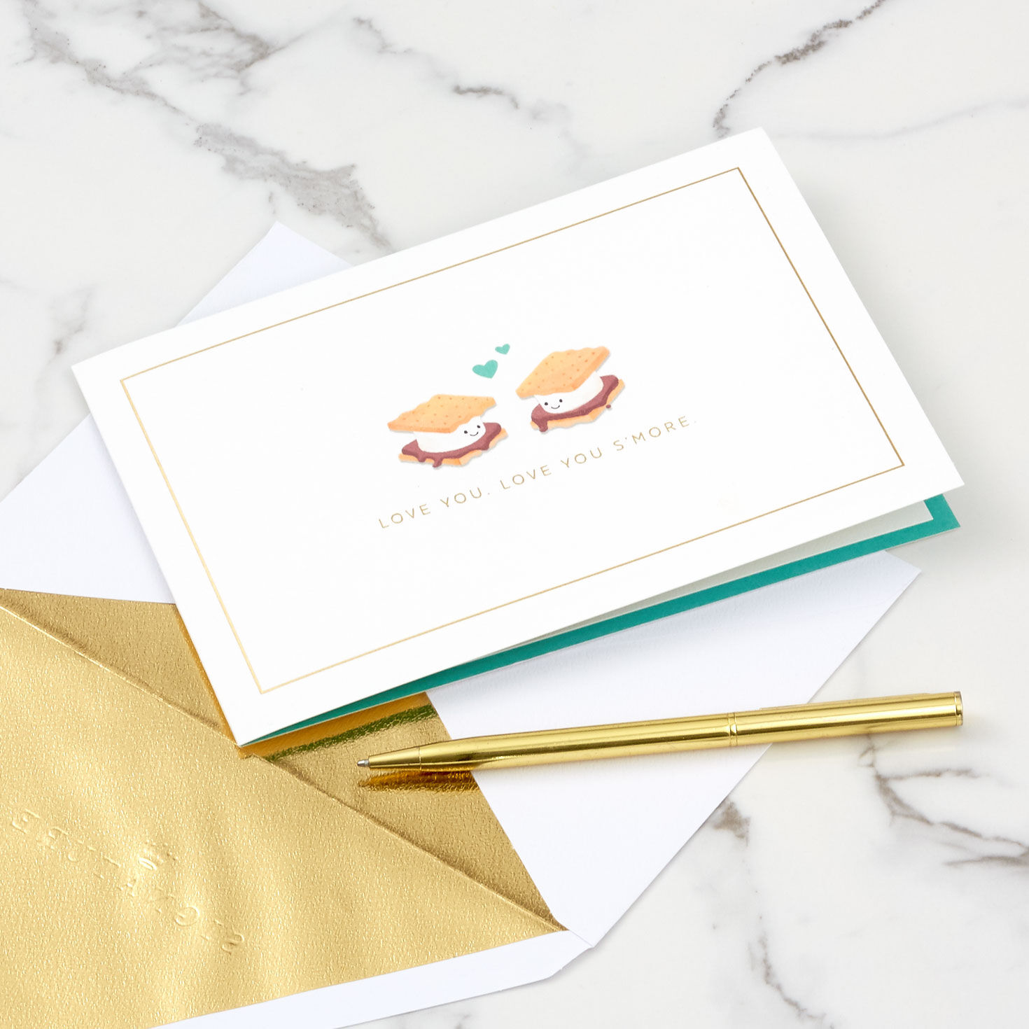 S'mores and Fire Pop-Up Signature Love Card Card Front with Envelope and pen image number 7